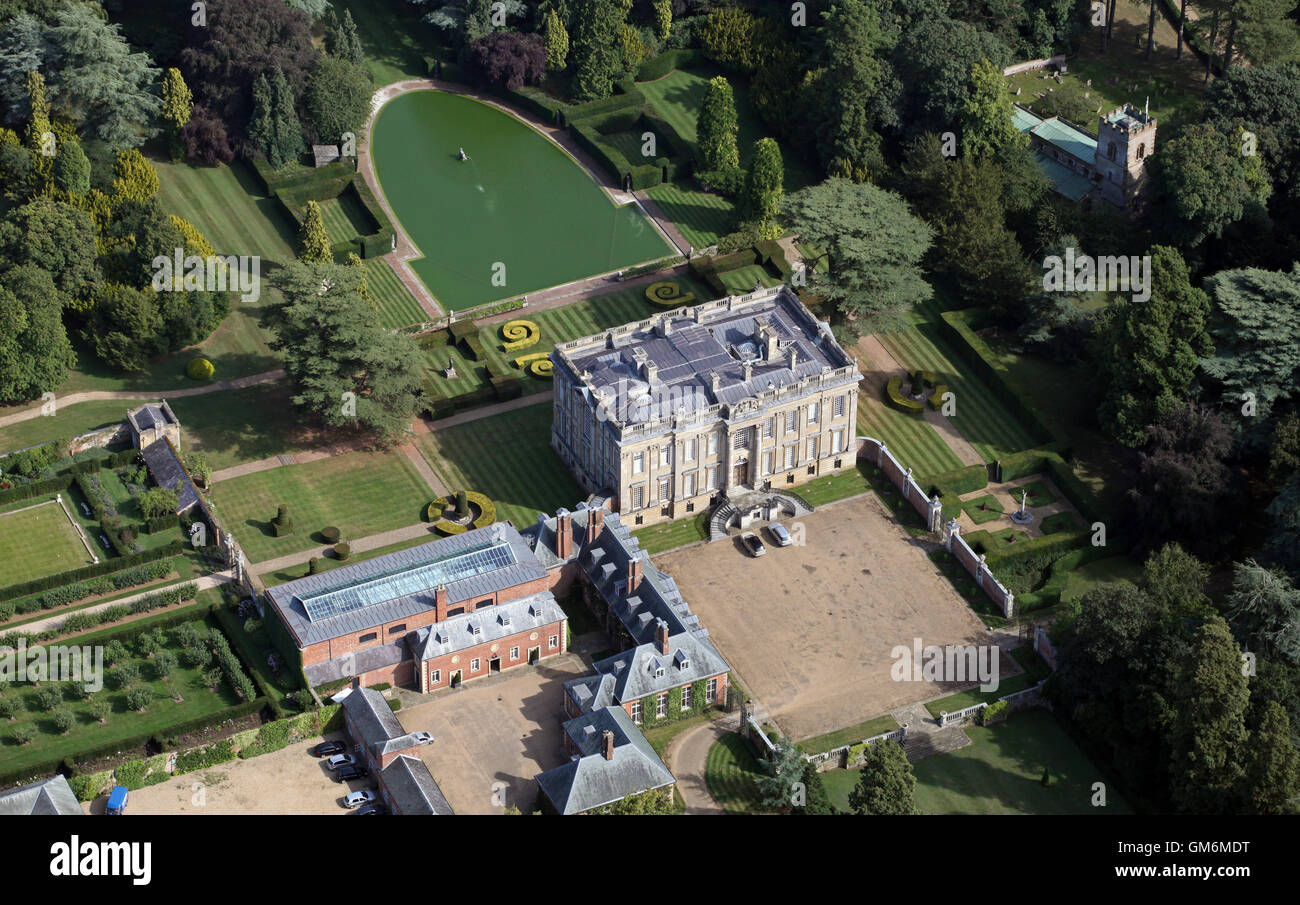 Vue aérienne de Easton Neston country house hôtel particulier près de Towcester, Northamptonshire, Angleterre Banque D'Images