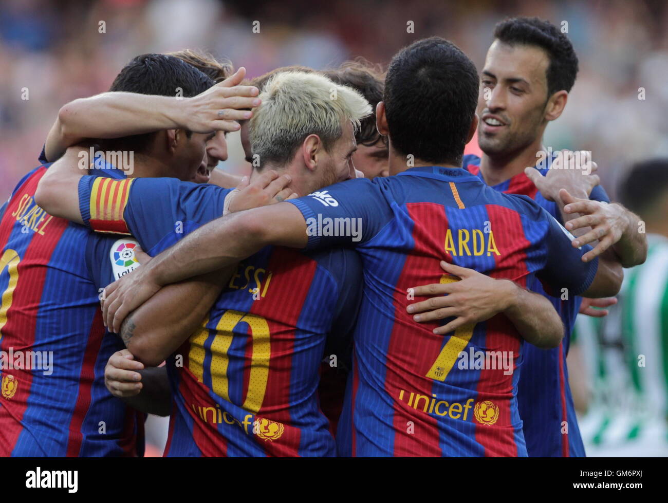 08/20/2016. Camp Nou, Barcelona, Espagne. Lionel Messi célébration but lors du match FC Barcelone Liga espagnole - Betis Séville Banque D'Images