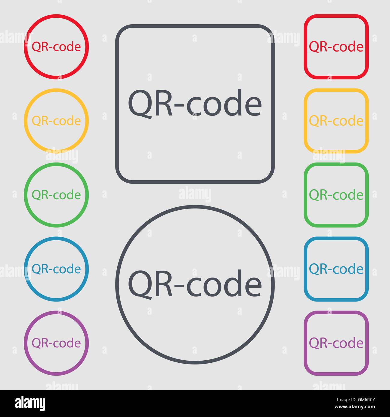 Icône de signe d'un QR code. Symbole du code de lecture. Symboles sur les boutons ronds et carrés avec le bâti. Vector Illustration de Vecteur