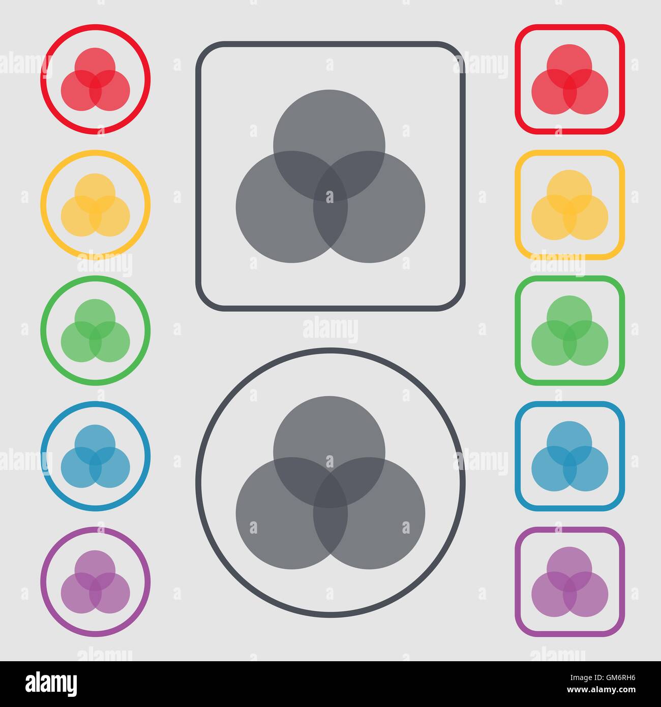 L'icône de couleurs signe. Symboles sur les boutons ronds et carrés avec le bâti. Vector Illustration de Vecteur