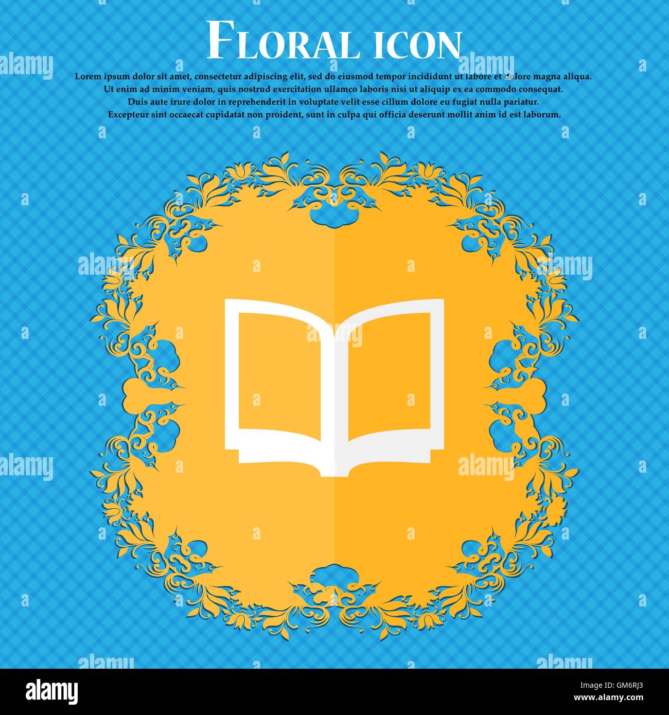 Livre ouvert . Design plat floral sur un fond abstrait bleu avec place pour votre texte. Vector Illustration de Vecteur