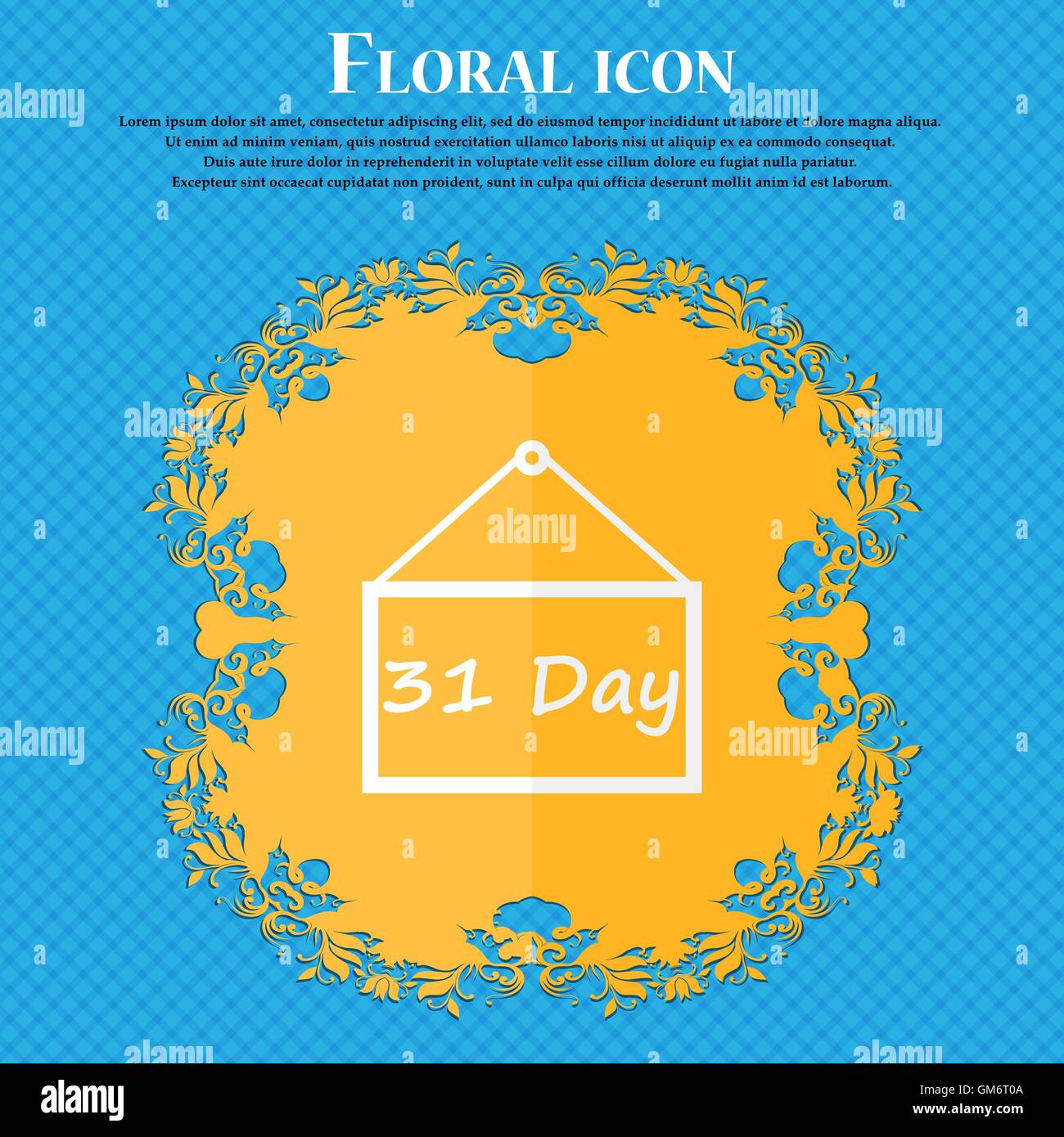 Jours 31 jours calendrier, icône de signe. Design plat floral sur un fond abstrait bleu avec place pour votre texte. Vector Illustration de Vecteur