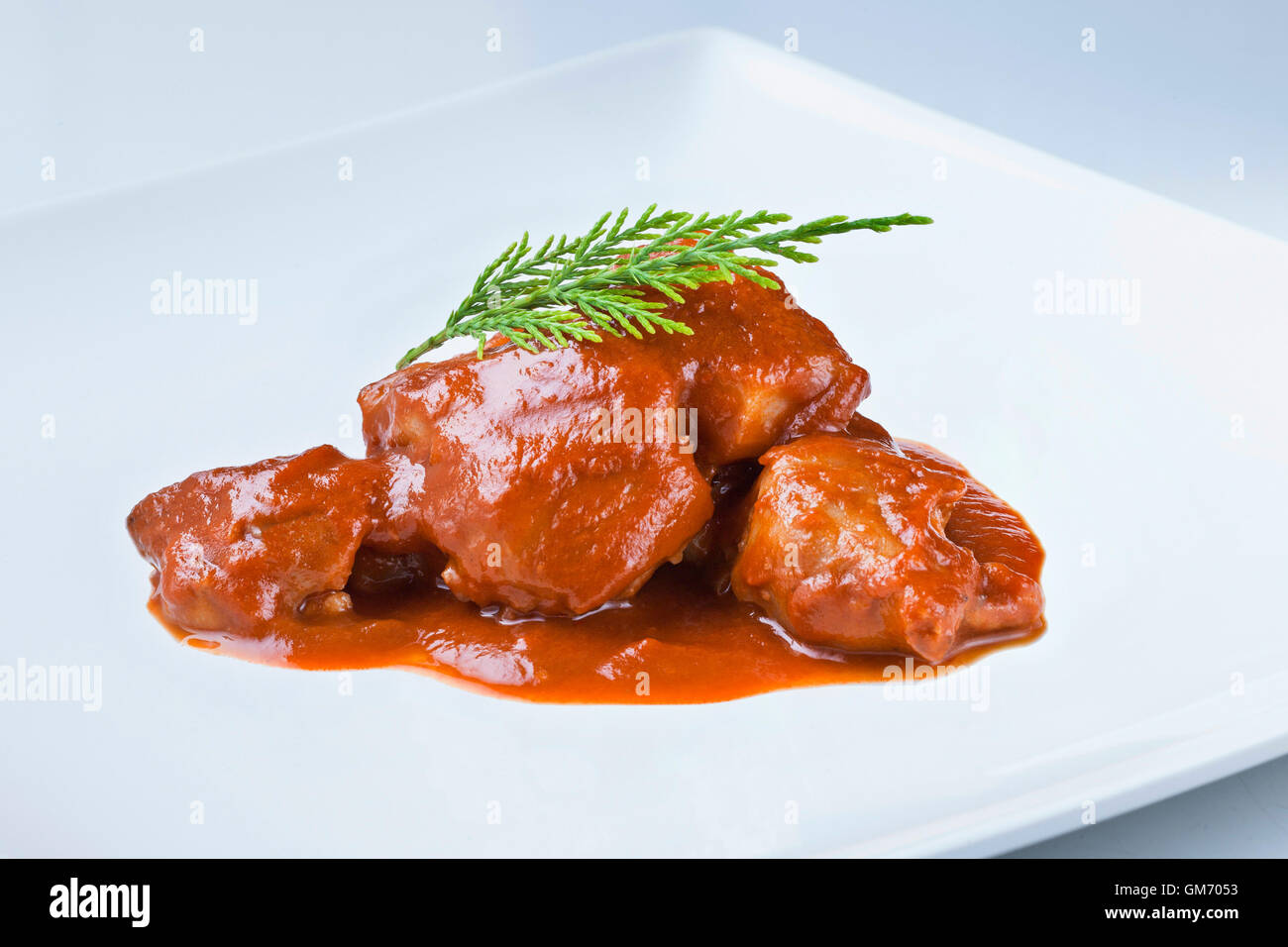 Recette traditionnelle de l'Espagne avec la sauce appelé manitas de cerdo Banque D'Images