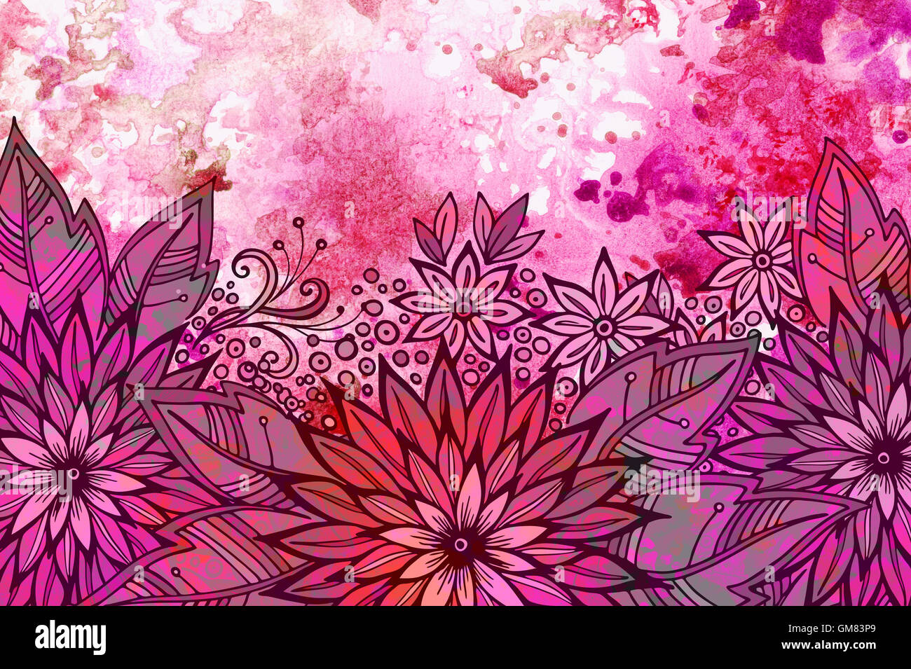 Motif floral sur l'Aquarelle Banque D'Images