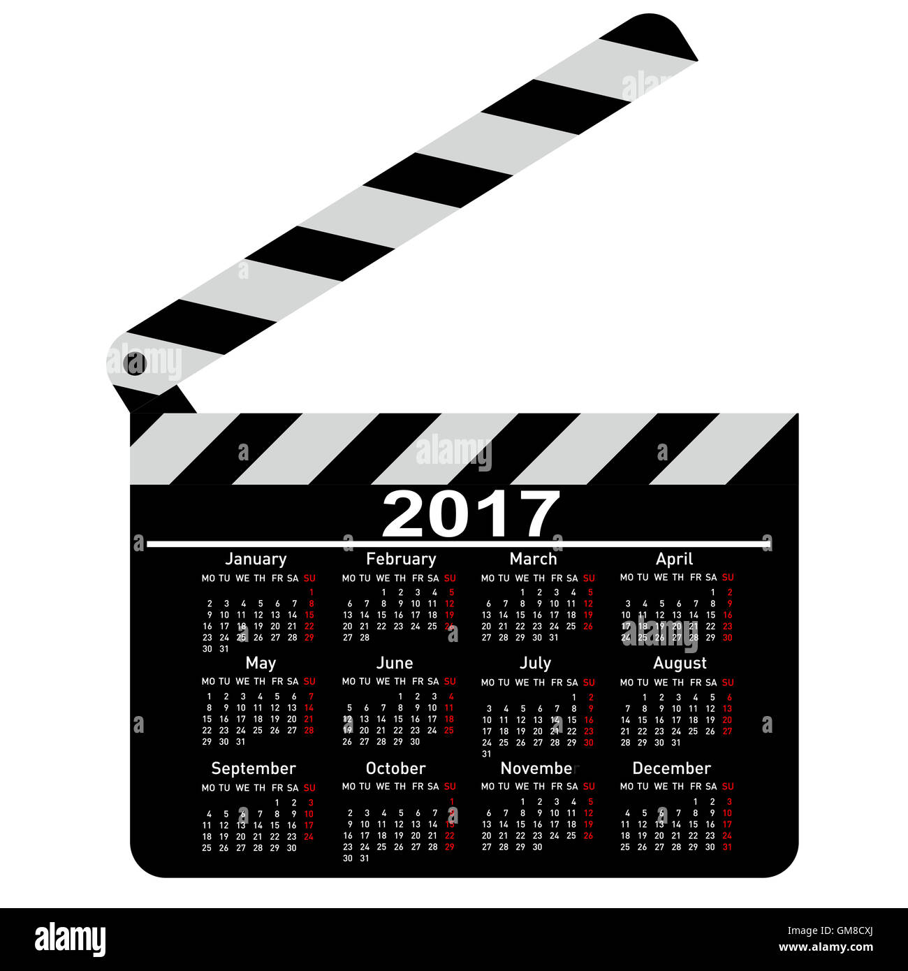 Calendrier pour 2017, film clapper board. Illustration Banque D'Images