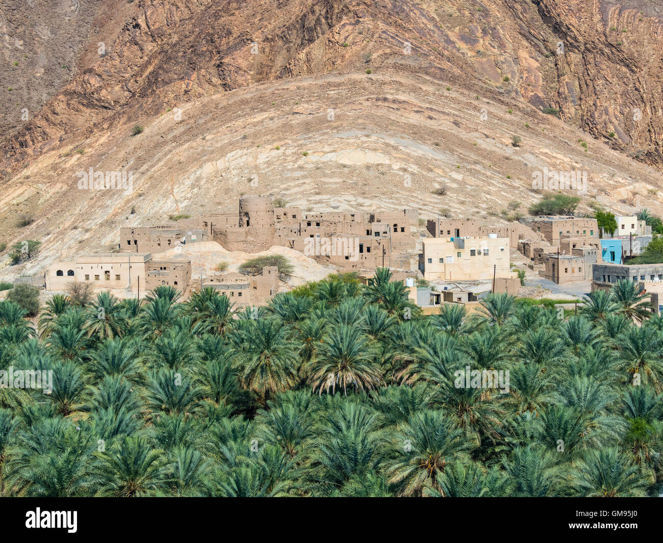 Oman, Ad-Dhakiliya, Al Hajar al Gharbi Montagnes, village de montagne Birkat al Mawz Banque D'Images