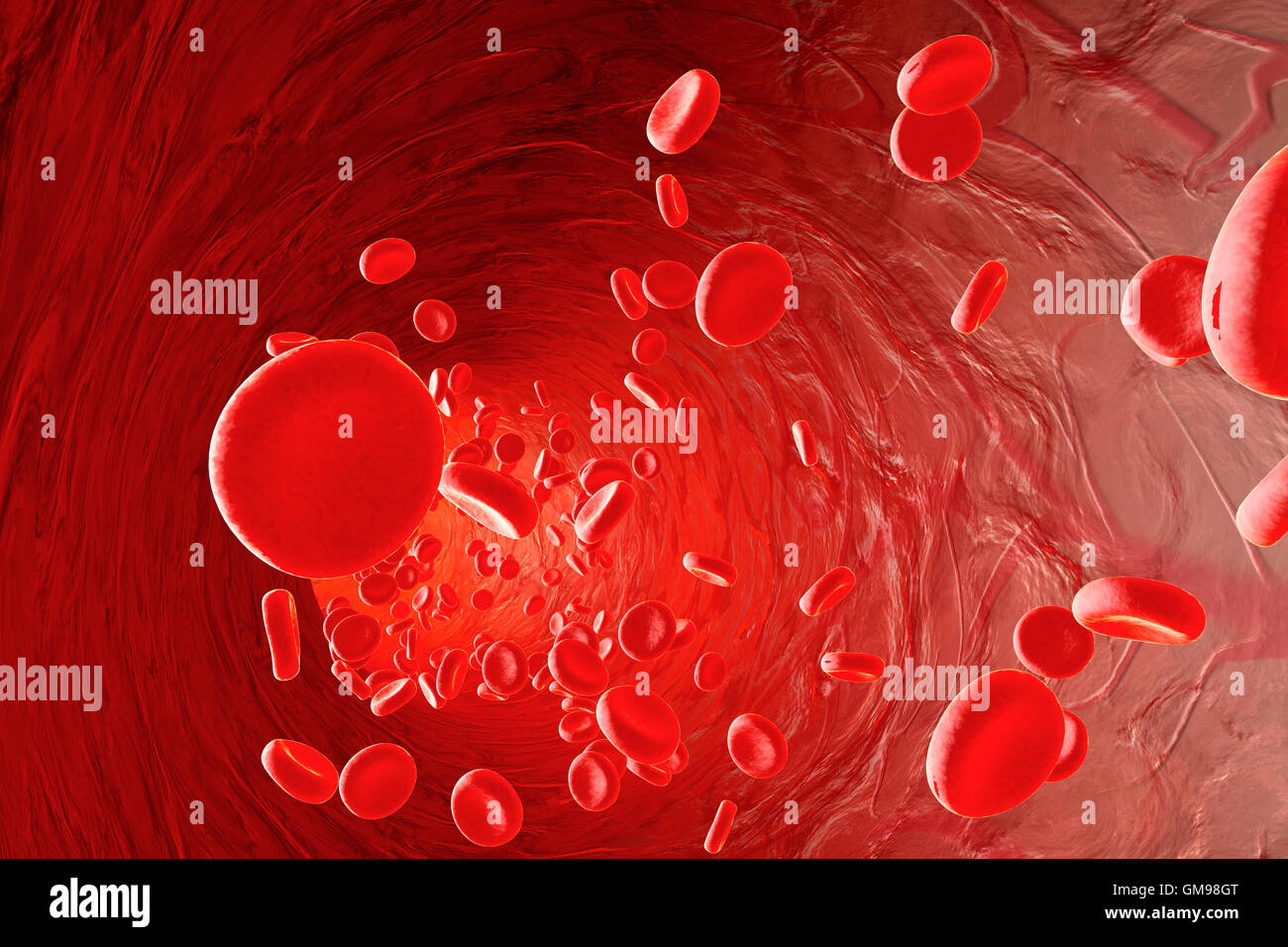 Les cellules d'érythrocytes circulant dans une artère, 3D Rendering Banque D'Images
