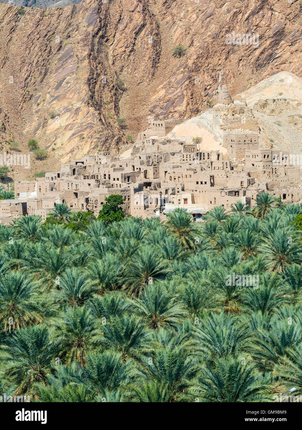 Oman, Ad-Dhakiliya, Al Hajar al Gharbi Montagnes, village de montagne Birkat al Mawz Banque D'Images