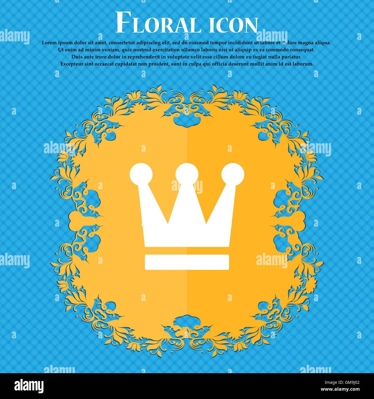 Roi, couronne . Design plat floral sur un fond abstrait bleu avec place pour votre texte. Vector Illustration de Vecteur