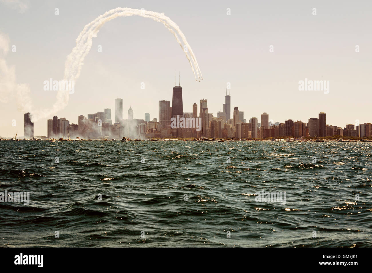 L'Illinois, à Chicago, le lac Michigan et sur les toits de la ville avec des gratte-ciel Banque D'Images