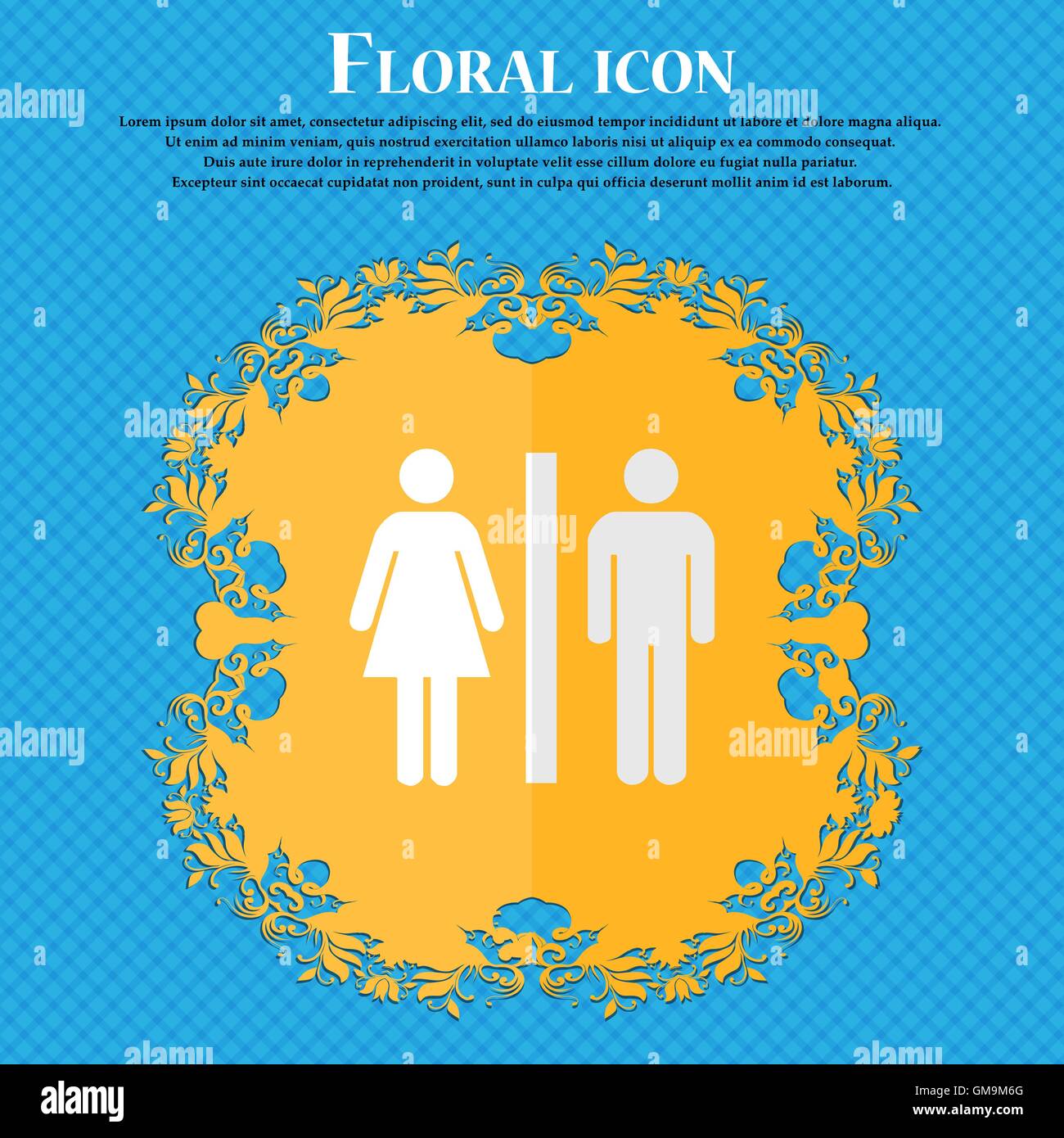 Silhouette d'un homme et une femme. Design plat floral sur un fond abstrait bleu avec place pour votre texte. Vector Illustration de Vecteur