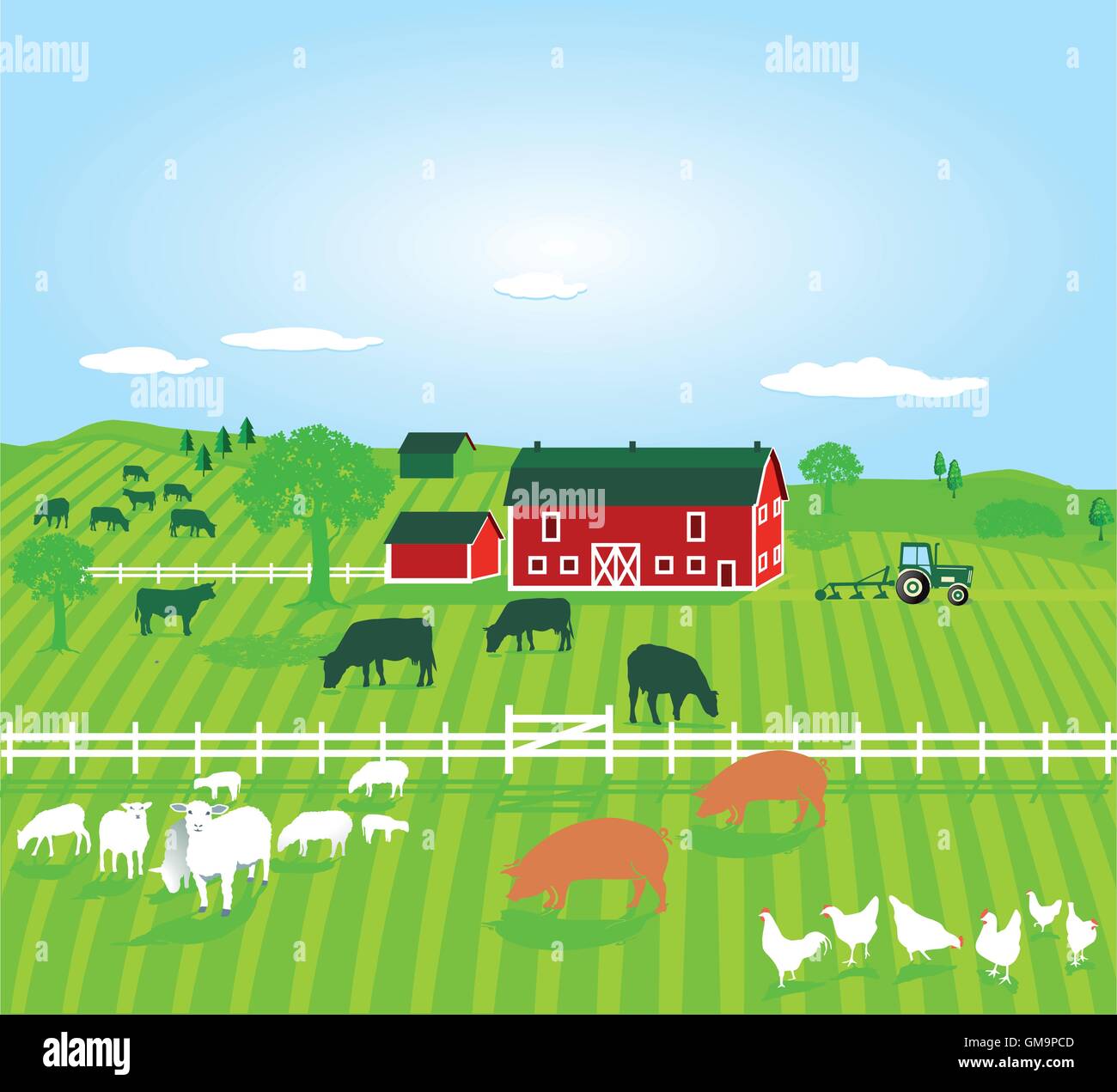 L'agriculture avec des animaux de ferme Illustration de Vecteur