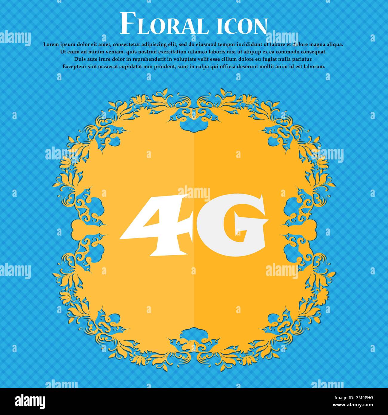 L'icône de connexion 4G. Symbole de la technologie de télécommunications mobiles. Design plat floral sur un fond abstrait bleu avec place pour votre texte. Vector Illustration de Vecteur