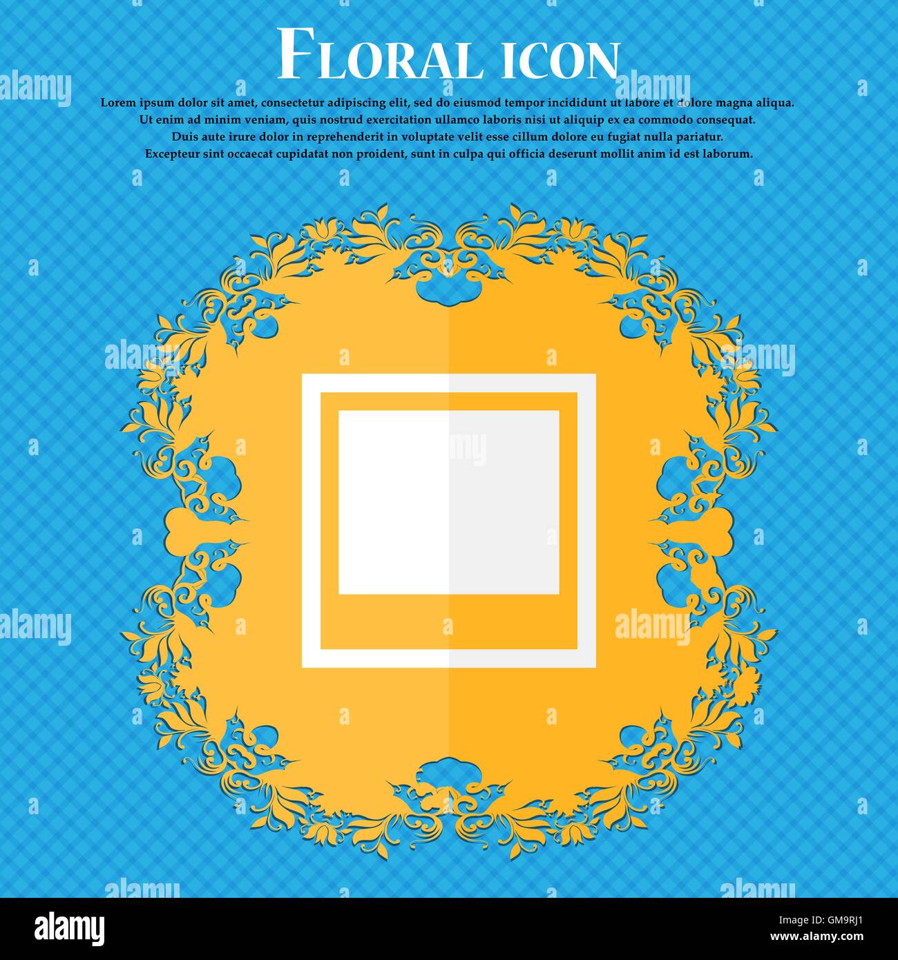 Modèle de cadre photo . Design plat floral sur un fond abstrait bleu avec place pour votre texte. Vector Illustration de Vecteur