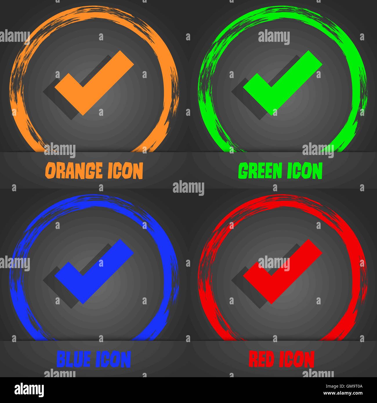 Icône de signe coche . Confirmer symbole approuvé. Style moderne à la mode. Dans l'orange, vert, bleu, rouge design. Vector Illustration de Vecteur
