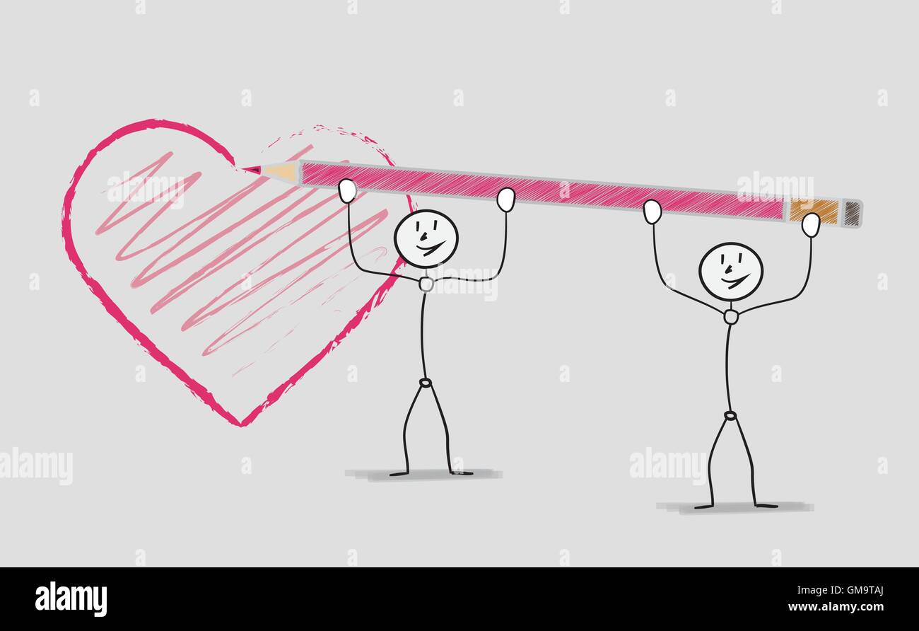 Deux personnes peinture d'un grand cœur Illustration de Vecteur