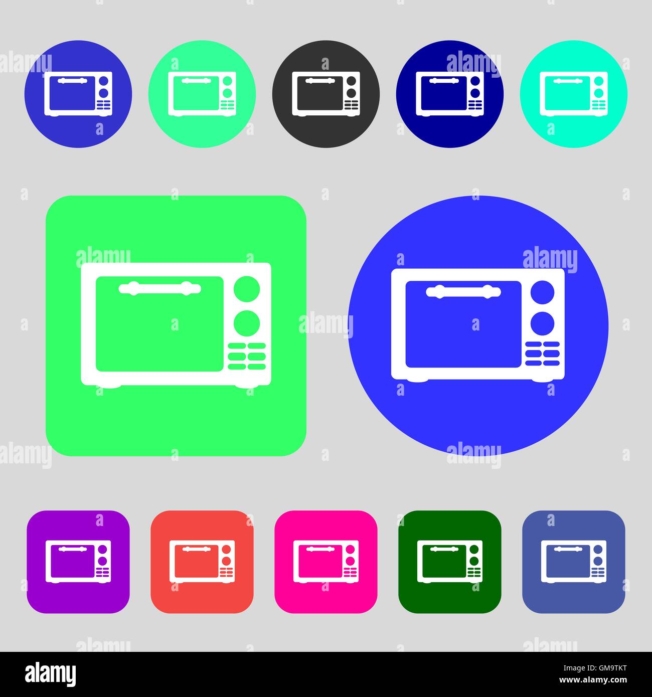 Four à micro-ondes. icône de signe Cuisine cuisinière électrique symbole. 12 boutons de couleur. Modèle plat. Vector Illustration de Vecteur