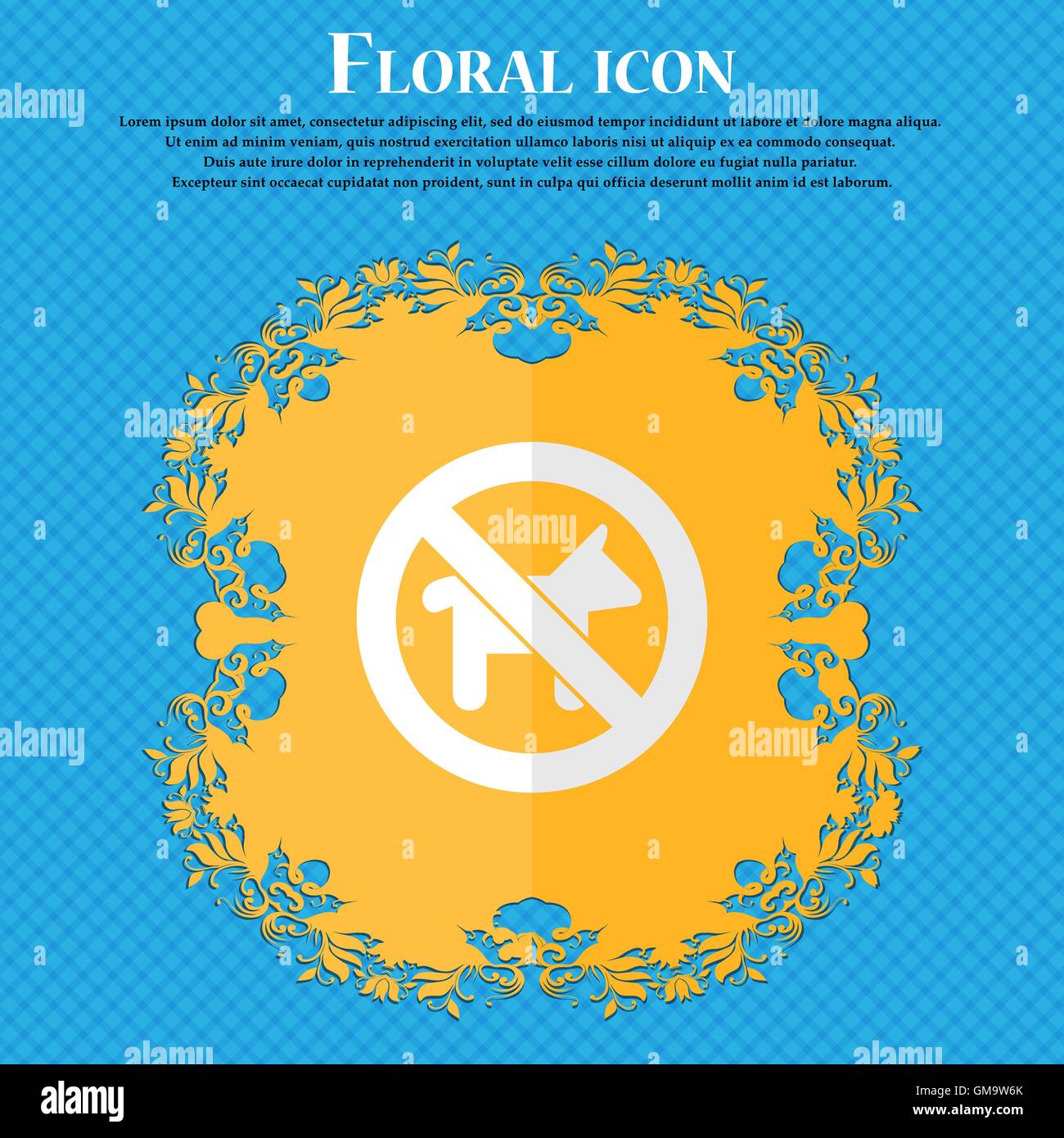 Promenade de chiens est interdite. Design plat floral sur un fond abstrait bleu avec place pour votre texte. Vector Illustration de Vecteur