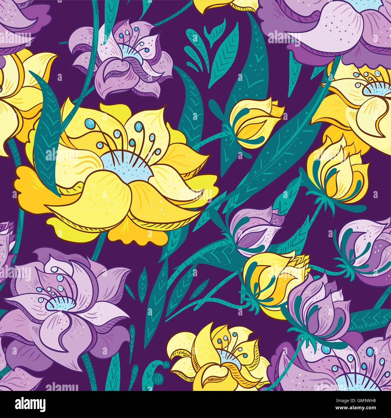 Violet et Jaune Motif Vecteur Pivoine Illustration de Vecteur