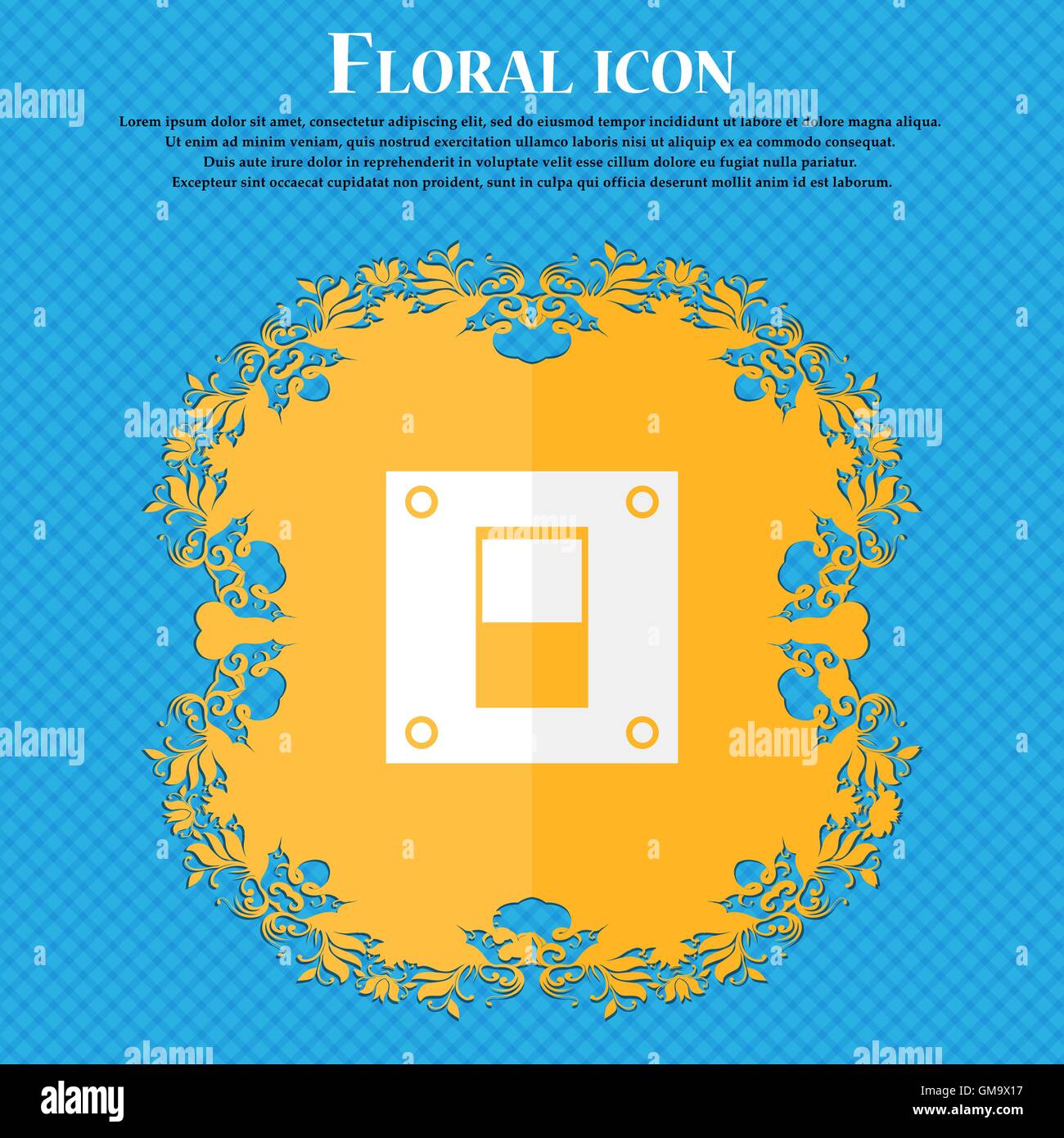 L'icône de l'interrupteur d'alimentation signe. Design plat floral sur un fond abstrait bleu avec place pour votre texte. Vector Illustration de Vecteur