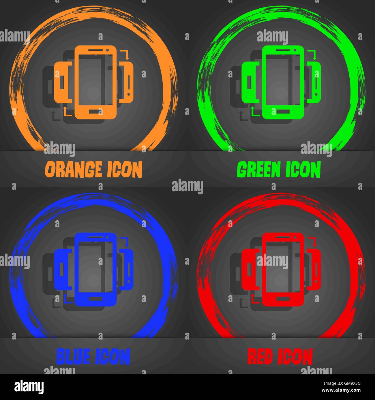 L'icône de connexion de synchronisation synchronisation smartphones. symbole. L'échange de données. Style moderne à la mode. Dans l'orange, vert, bleu, rouge design. Vector Illustration de Vecteur