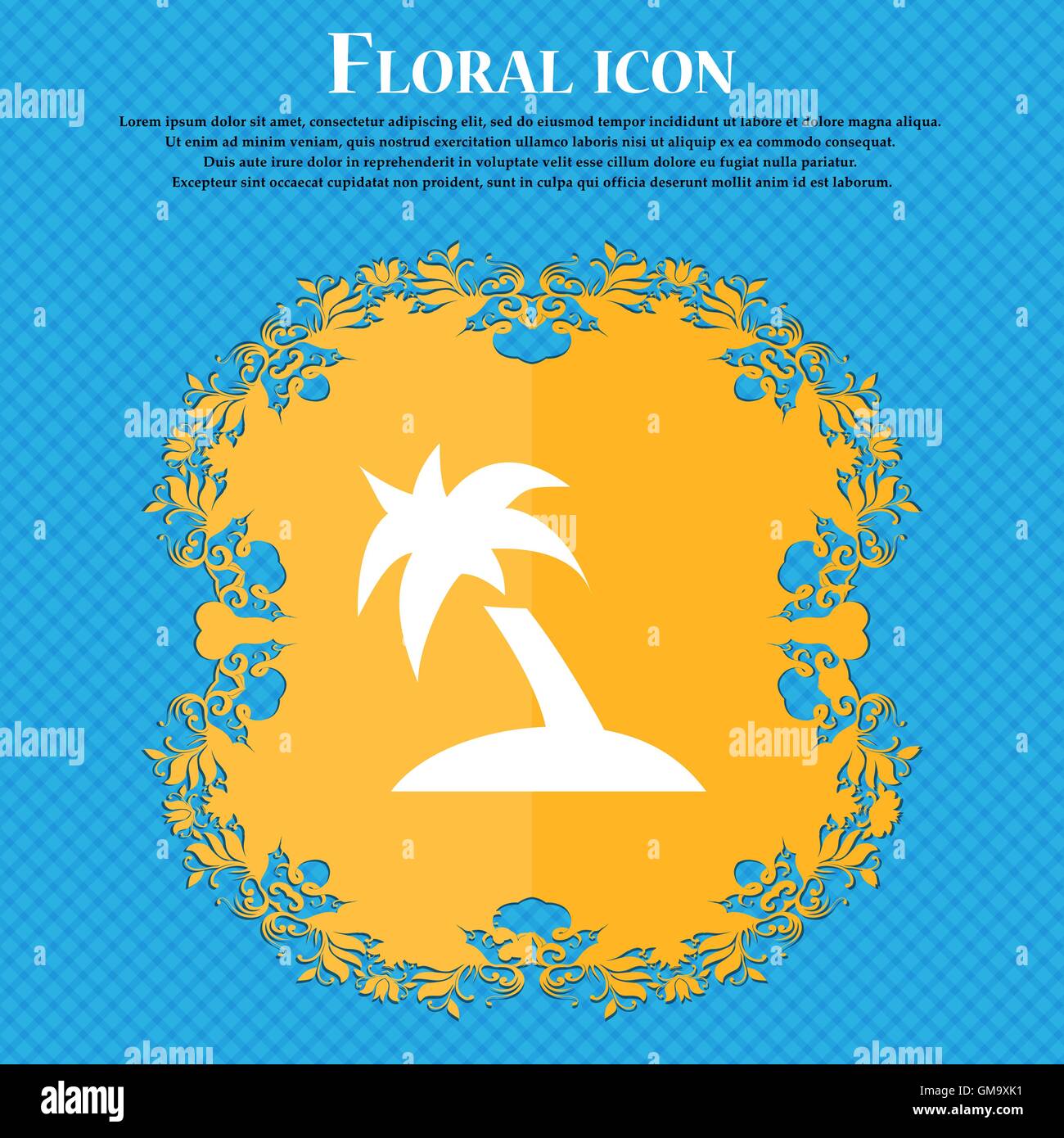 Palmier, Voyage Voyage . Design plat floral sur un fond abstrait bleu avec place pour votre texte. Vector Illustration de Vecteur