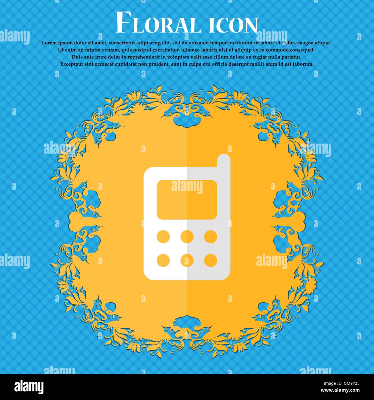 Téléphone mobile. Design plat floral sur un fond abstrait bleu avec place pour votre texte. Vector Illustration de Vecteur