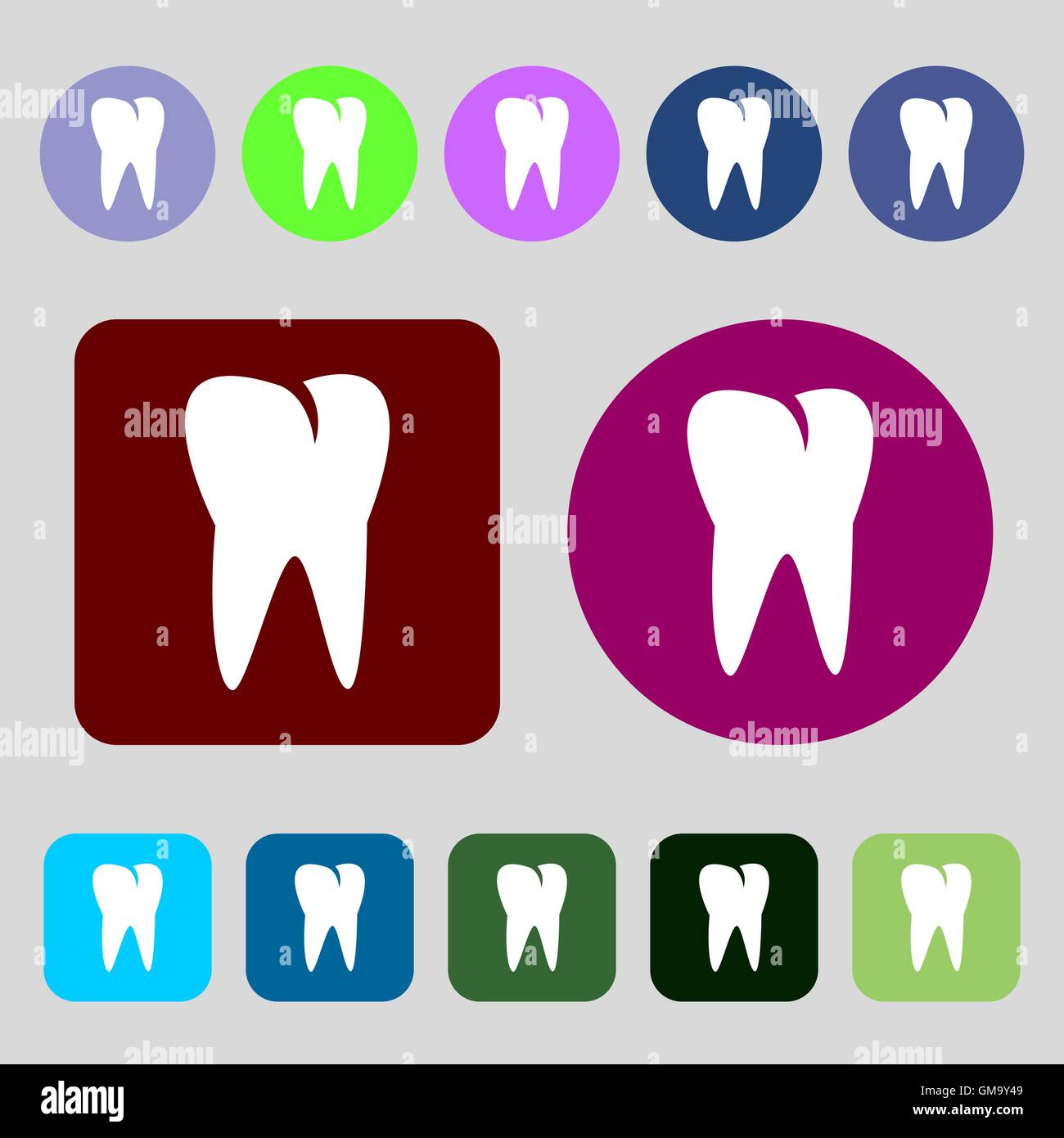 L'icône de la dent. 12 boutons de couleur. Modèle plat. Vector Illustration de Vecteur