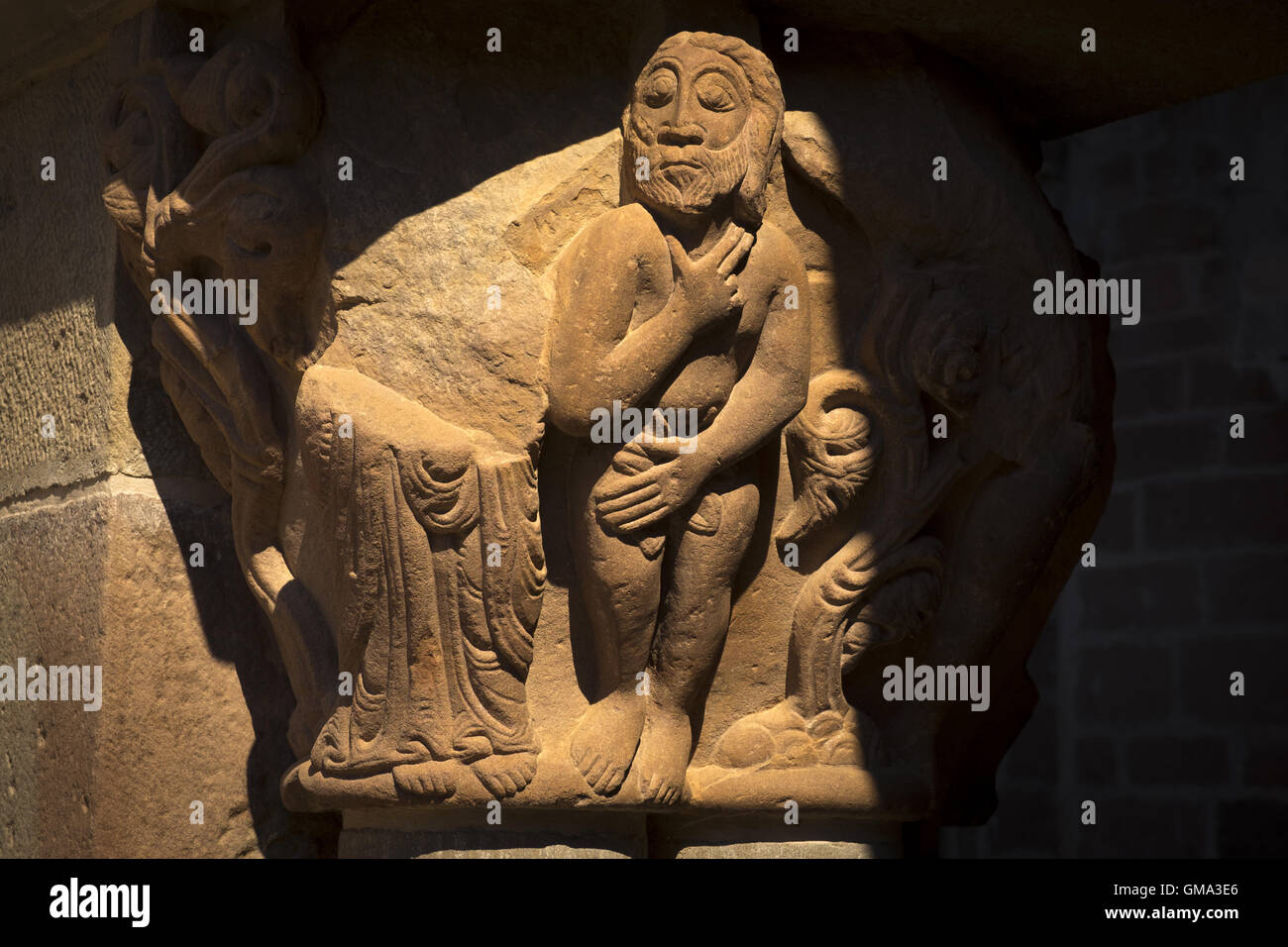 Capitales du monastère de San Juan de la Peña. L'art roman, XI siècle Banque D'Images