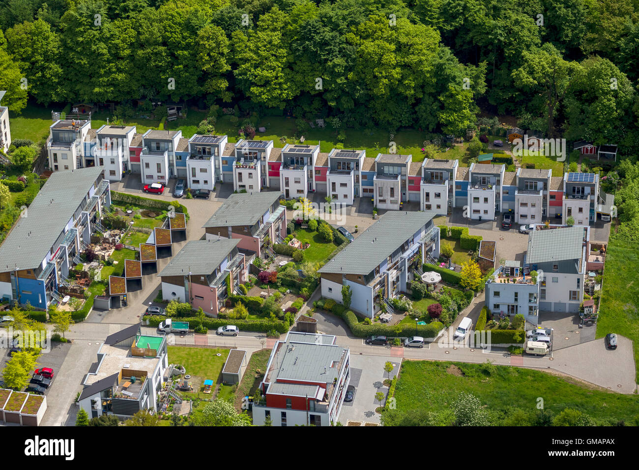 Vue Aérienne Vue aérienne, de maisons mitoyennes, Wuppertal, Wuppertal Bergisches Land, région du Bas Rhin, North Rhine Westphalia, Banque D'Images