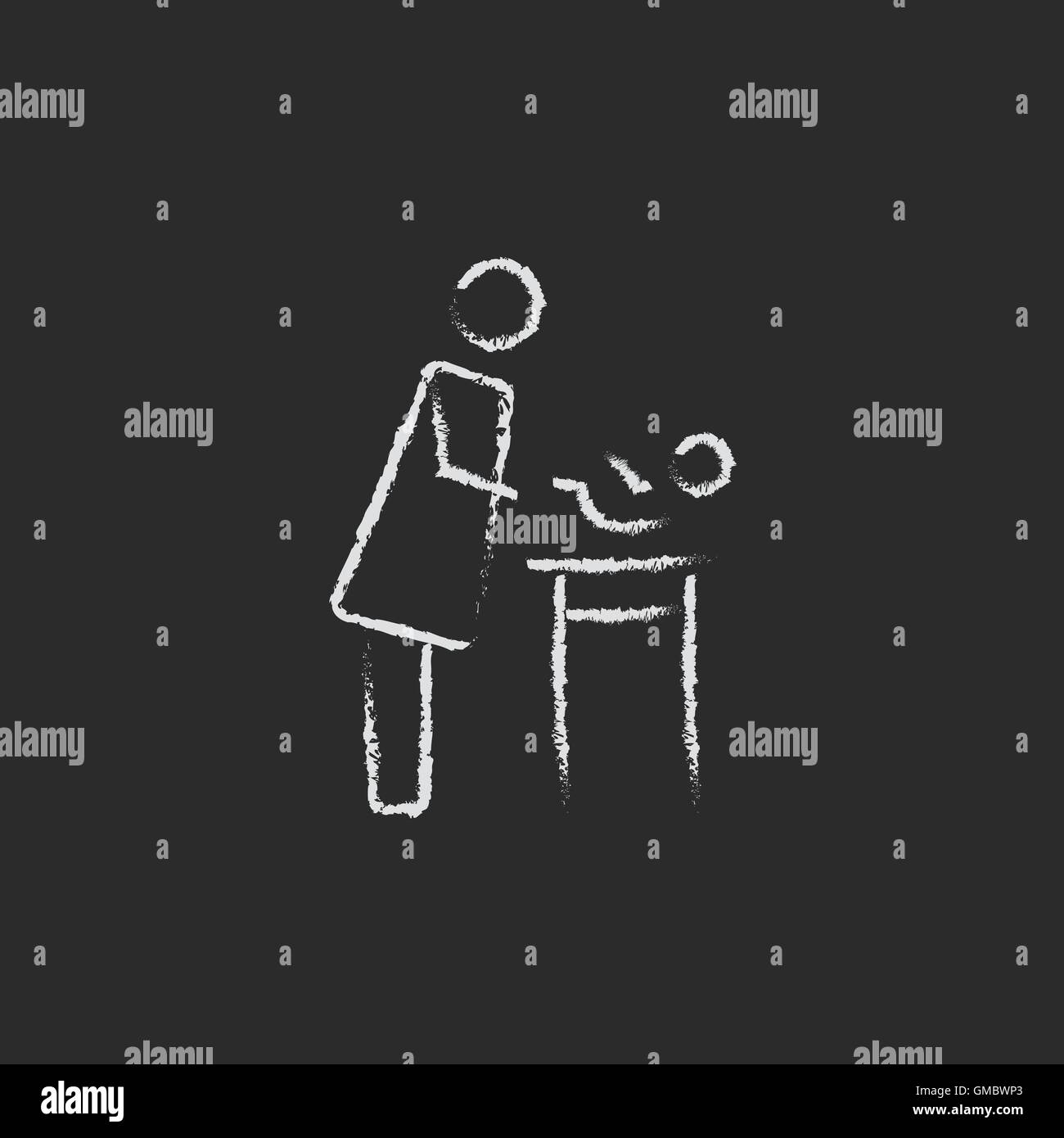 Mère en prenant soin de l'icône bébé tracé à la craie. Illustration de Vecteur