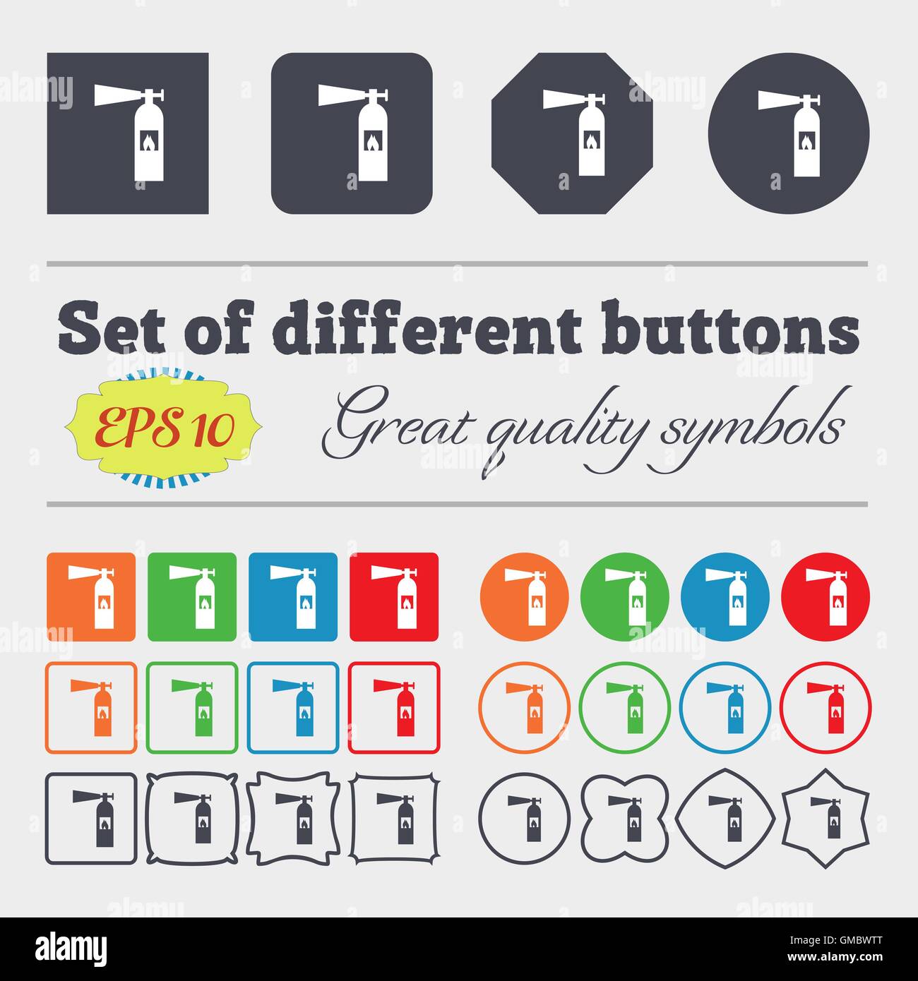 L'icône de l'extincteur signe. Grand jeu de colorful, diversifiée et de grande qualité boutons. Vector Illustration de Vecteur
