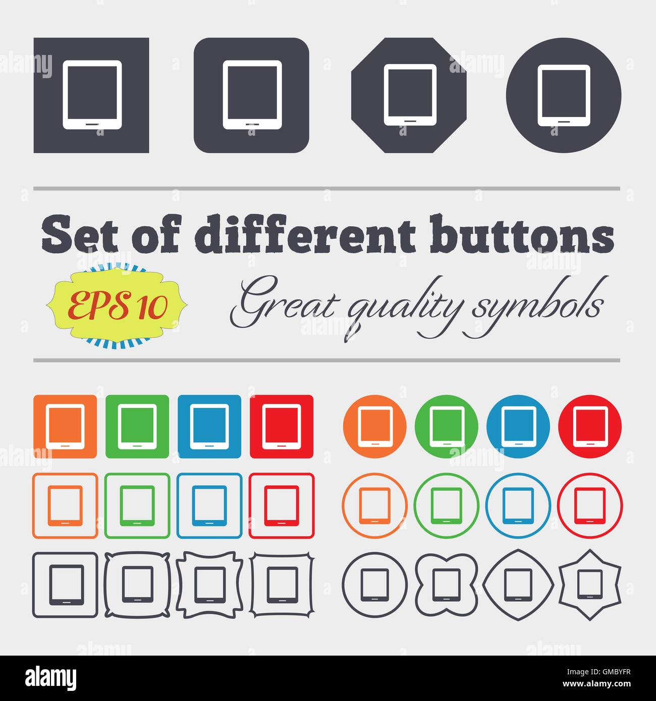 Icône de signe tablette smartphone. bouton. Grand jeu de colorful, diversifiée et de grande qualité boutons. Vector Illustration de Vecteur