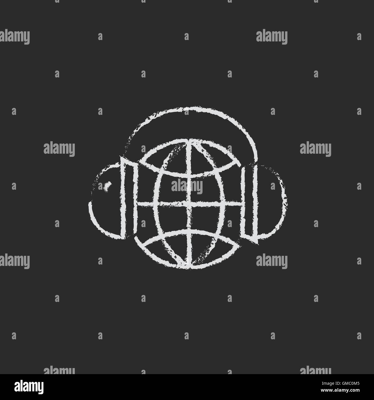 Planète en l'icône casque dessiné à la craie. Illustration de Vecteur