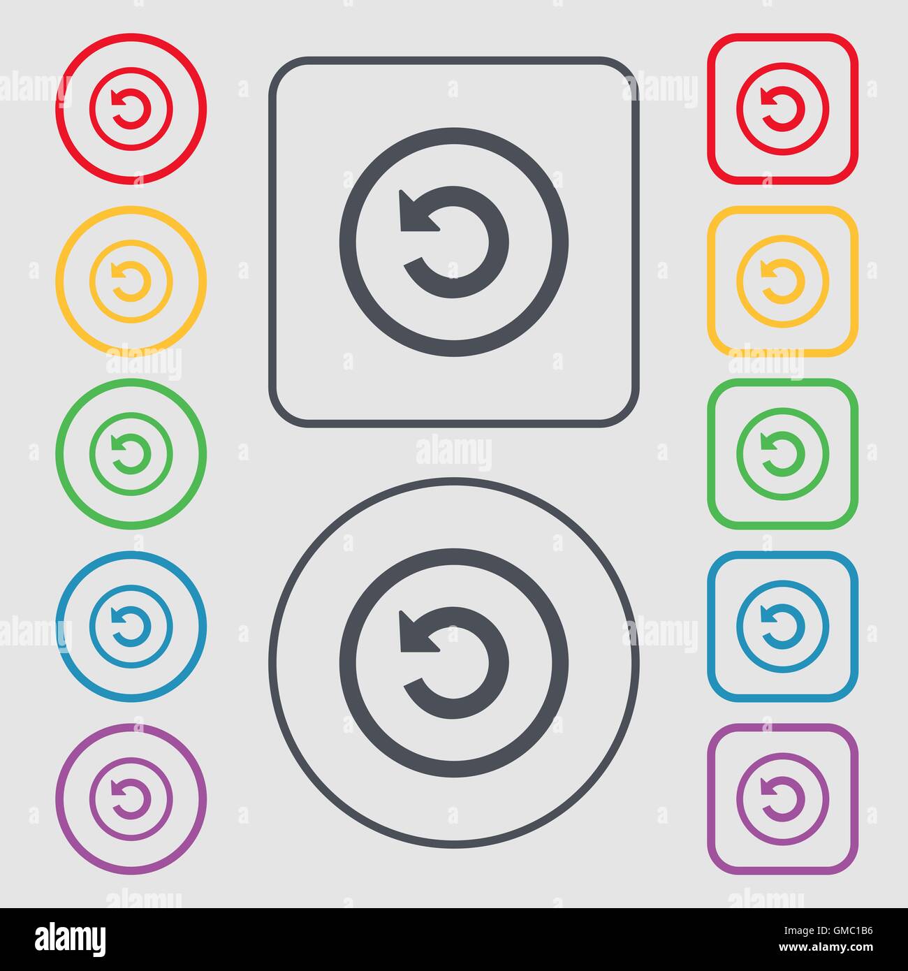 Mise à niveau, flèche, signe l'icône de mise à jour. Symboles sur les boutons ronds et carrés avec le bâti. Vector Illustration de Vecteur