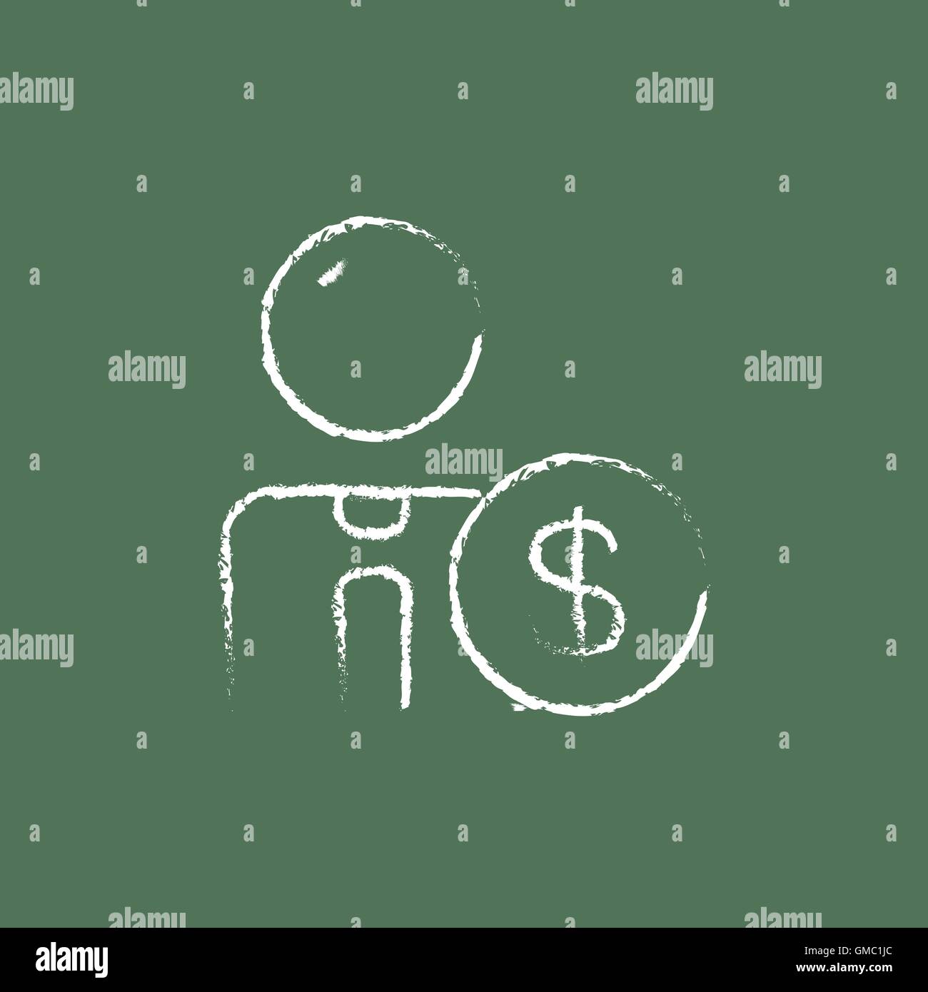 L'icône de l'homme avec le signe du dollar tracé à la craie. Illustration de Vecteur