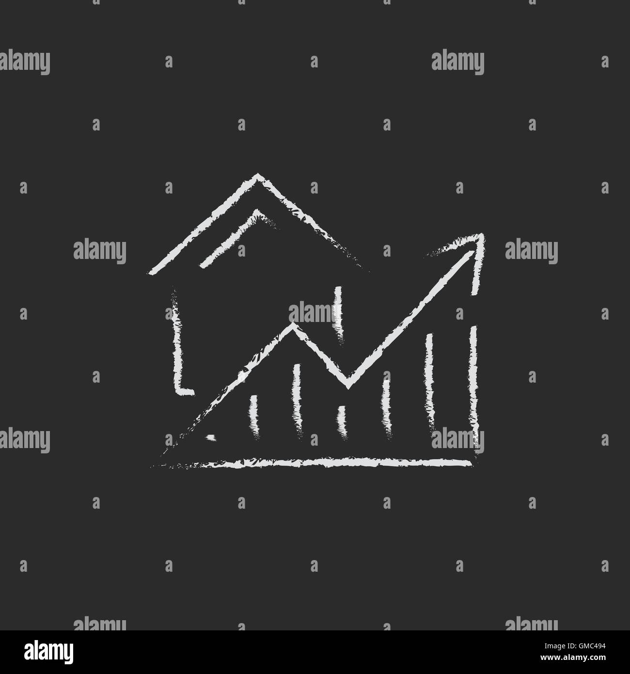 Graphique des prix immobiliers icône croissance tracé à la craie. Illustration de Vecteur
