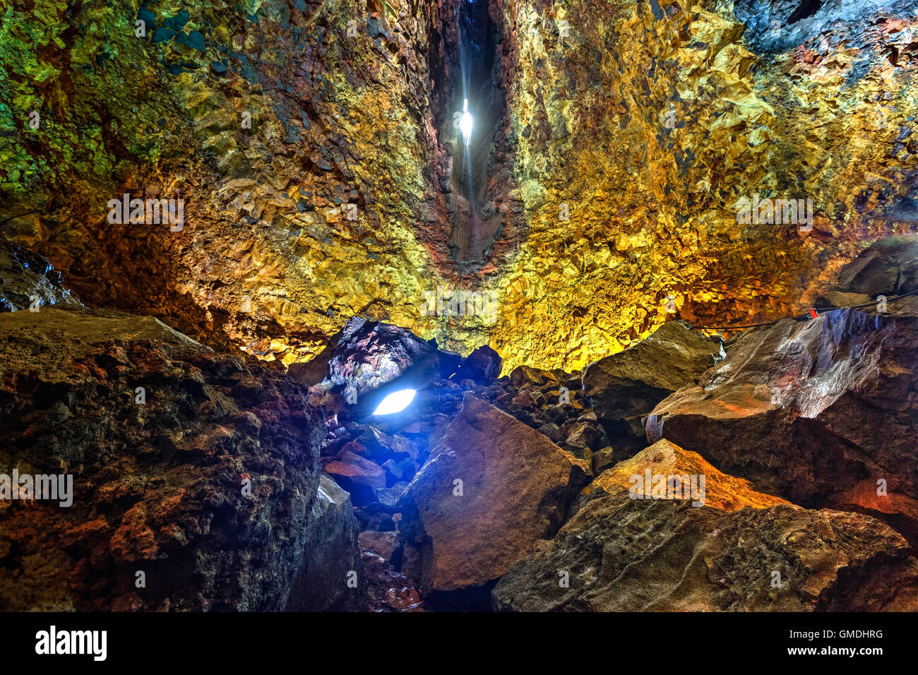 L'intérieur du volcan Thrihnukagigur, Reykjavik, Islande Banque D'Images