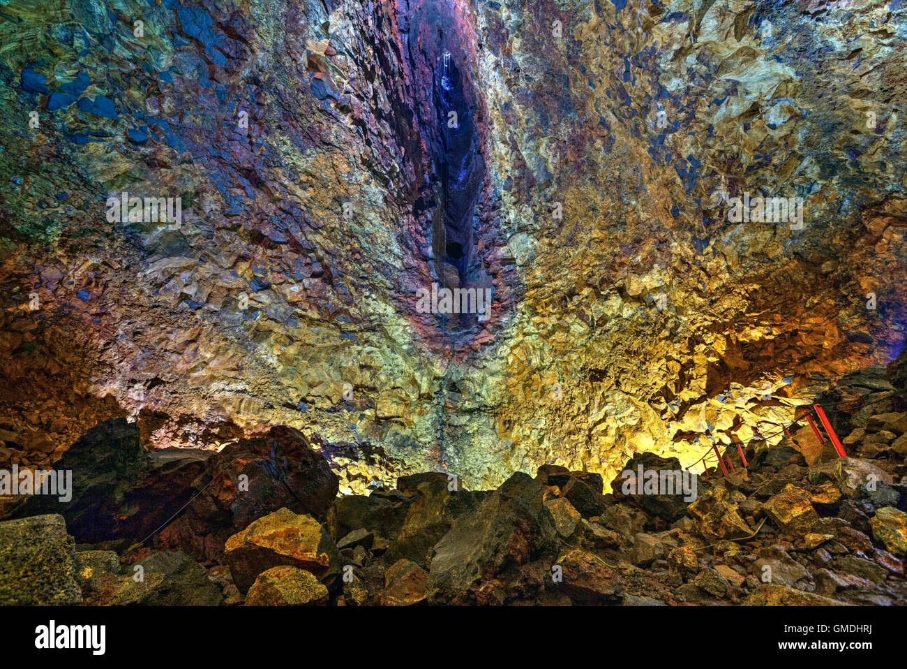 L'intérieur du volcan Thrihnukagigur, Reykjavik, Islande Banque D'Images