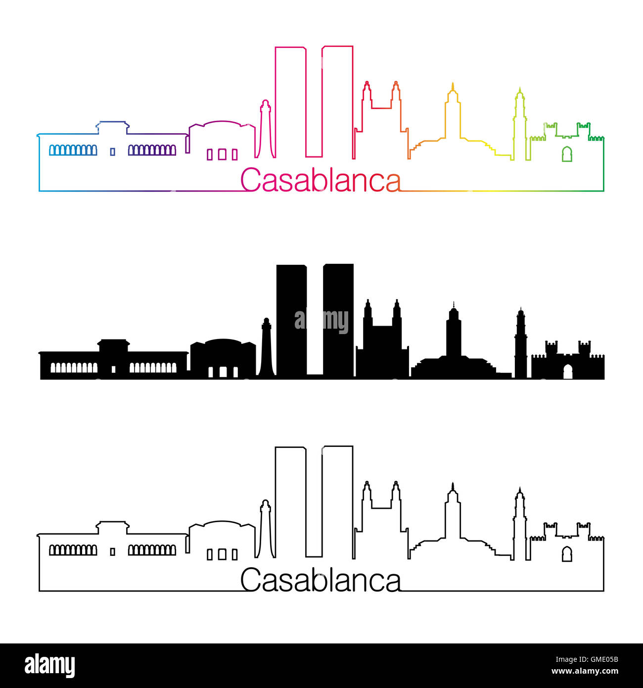 Casablanca skyline style linéaire avec rainbow en fichier vectoriel éditable Banque D'Images