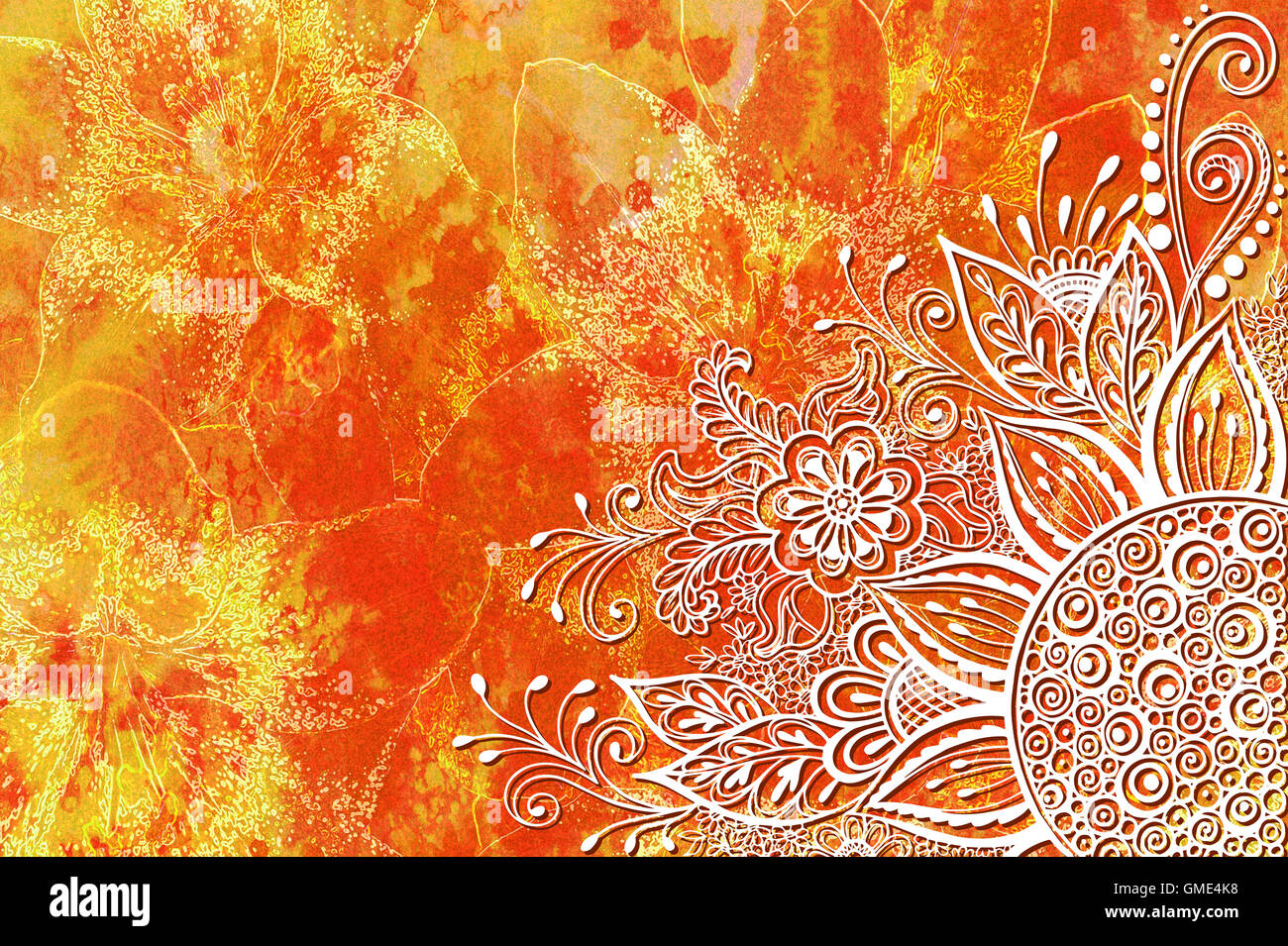 Motif floral sur l'Aquarelle Banque D'Images