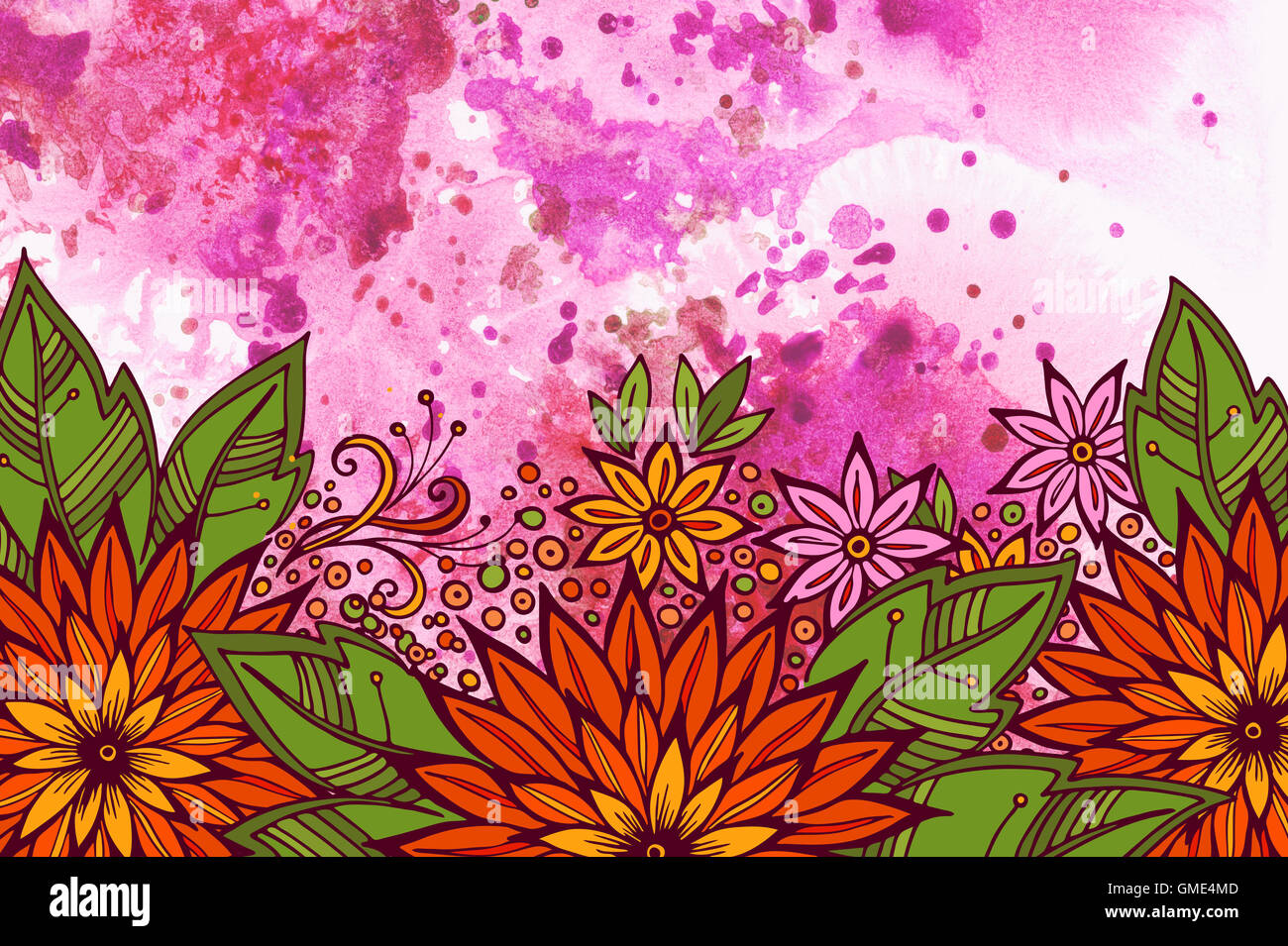 Motif floral sur l'Aquarelle Banque D'Images