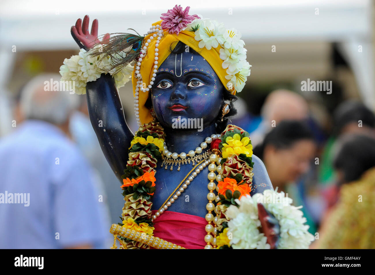 Londres, Royaume-Uni. 25 août 2016. Une image de Krishna dans le plus grand festival de Janmashtami en dehors de l'Inde à la Bhaktivedanta Manor temple Hare Krishna à Watford, Hertfordshire. L'événement célèbre la naissance du Seigneur Krishna. Crédit : Stephen Chung / Alamy Live News Banque D'Images