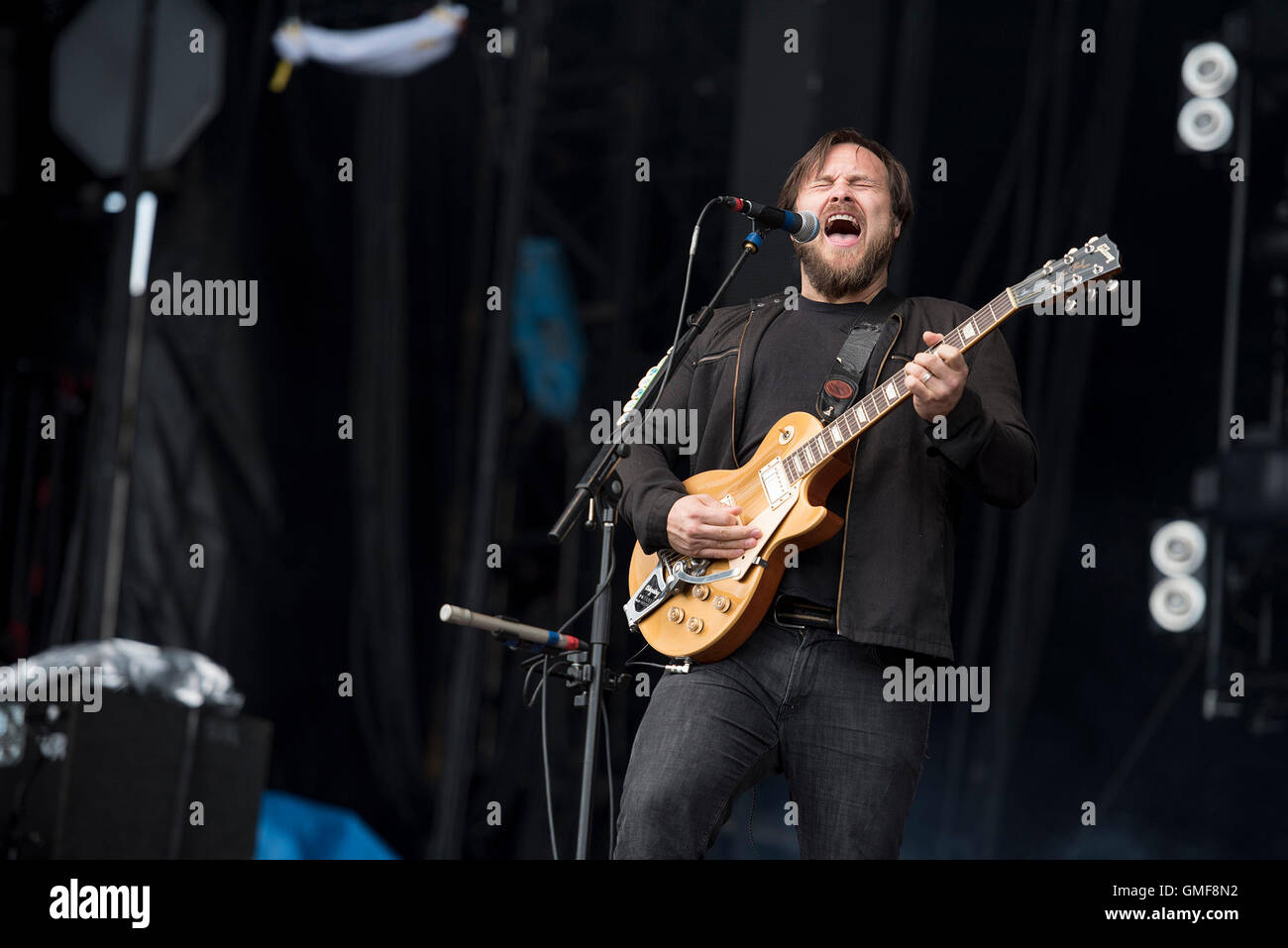 Leeds, UK. 26 août 2016. Claudio Sanchez, Travis Stever, Josh Eppard et Zach Cooper de Coheed and Cambria effectuer sur la scène principale au Festival de Leeds, 2016 26/08/2016 Credit : Gary Mather/Alamy Live News Banque D'Images