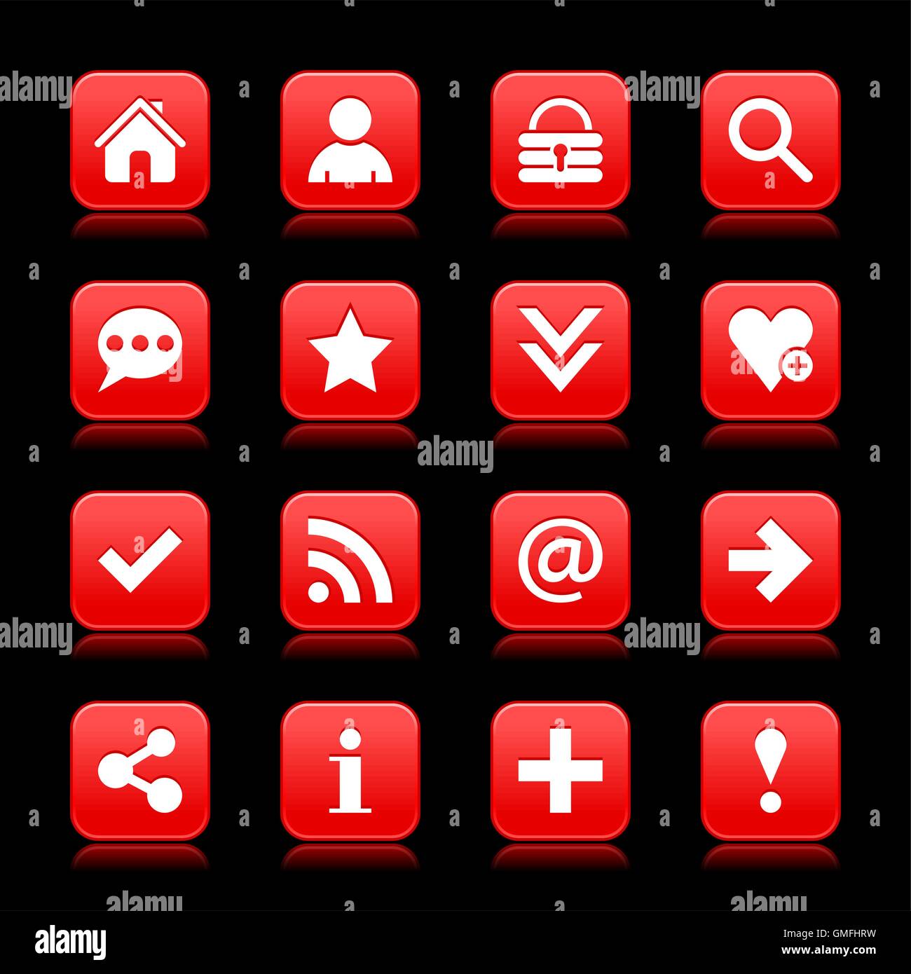 16 icône de satin rouge avec blanc signe de base sur le bouton web ...