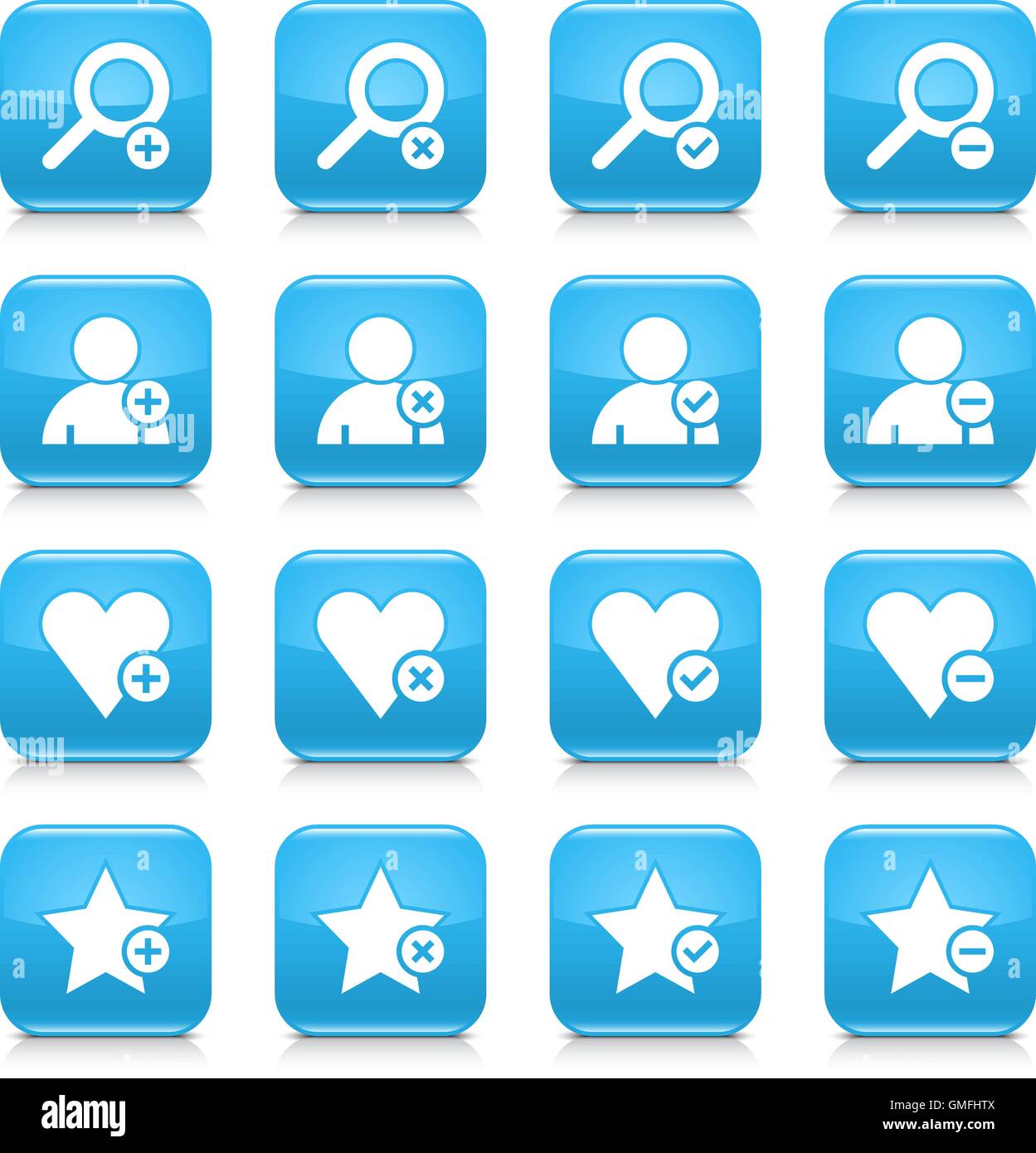 16 autres icon set 07. Panneau blanc sur bleu arrondi bouton carré gris avec reflet, ombre noire sur fond blanc Illustration de Vecteur