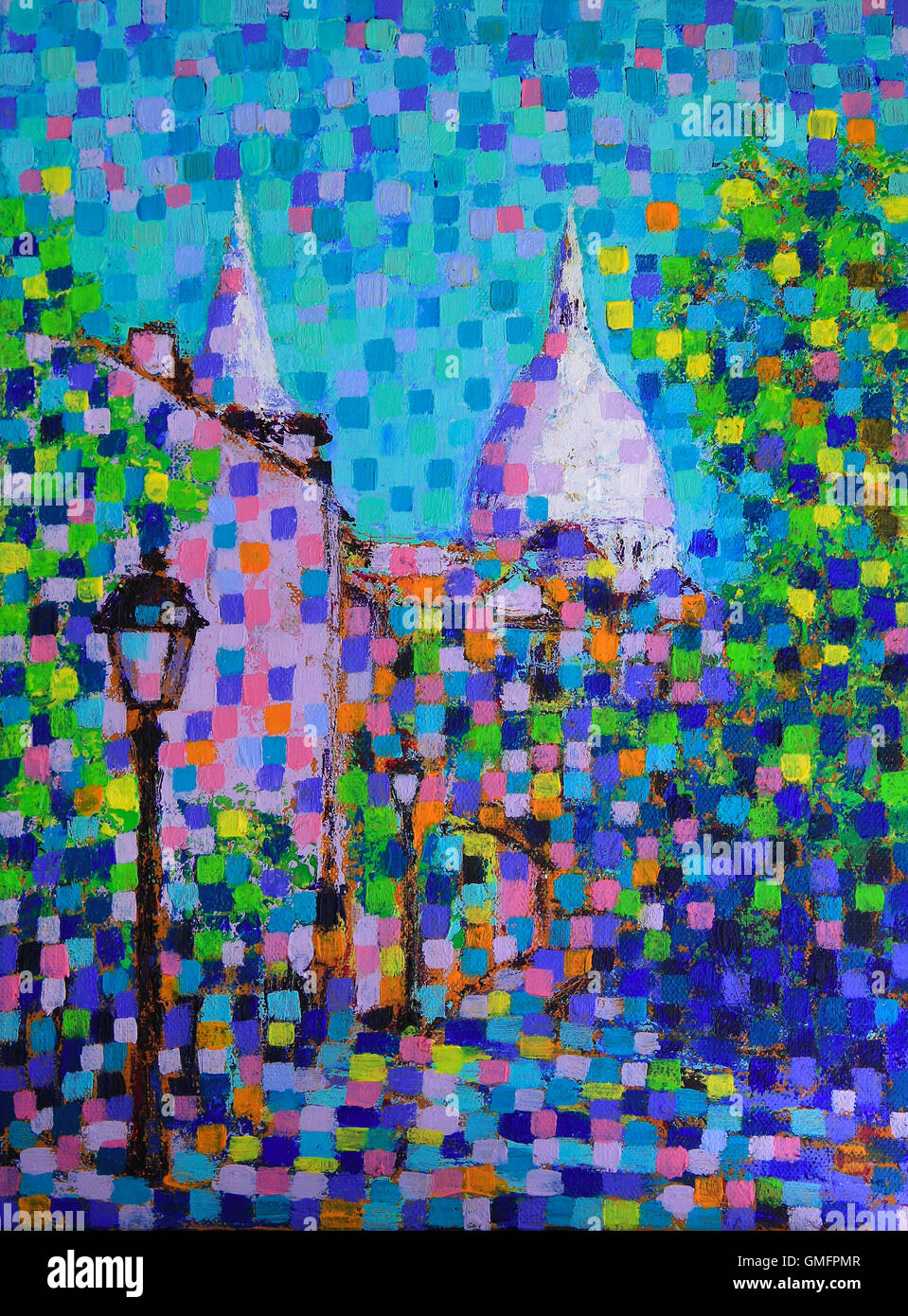 Peinture d'art de la rue Montmartre à Paris, France Banque D'Images