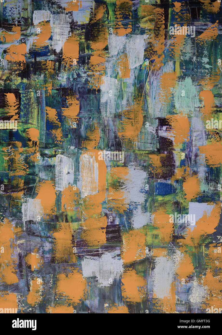 L'art abstrait arrière-plan. Peinture à l'huile sur toile. Texture lumineuse multicolore. Fragment de l'œuvre. Taches de peinture à l'huile. Banque D'Images