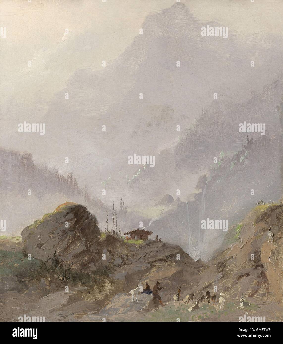 Paysage de montagne au Tyrol avec chamois, par Johannes Tavenraat, 1850-81, la peinture hollandaise, huile sur panneau. (BSLOC 2016 1 168) Banque D'Images