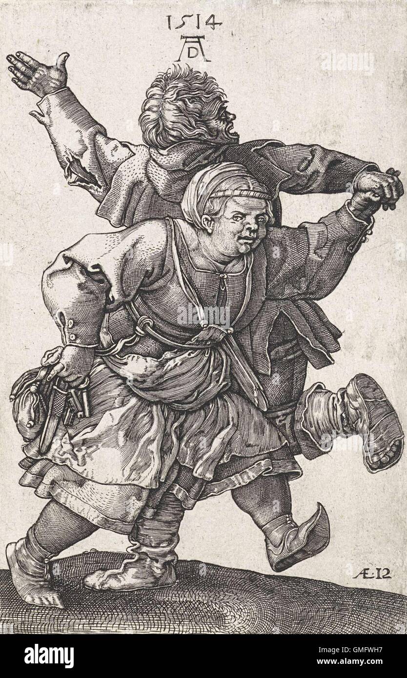 Dancing Couple paysan, par Hieronymus Wierix copié d'Albrecht durer, gravure, c. 1559-1619. Allemand imprimer avec le monogramme de Albrecht Durer et la date de l'impression originale 1514. (BSLOC 2016 1 3) Banque D'Images Dancing Couple paysan, par Hieronymus Wierix copié d'Albrecht durer, gravure, c. 1559-1619. Allemand imprimer avec le monogramme de Albrecht Durer et la date de l'impression originale 1514. (BSLOC 2016 1 3) Banque D'Images